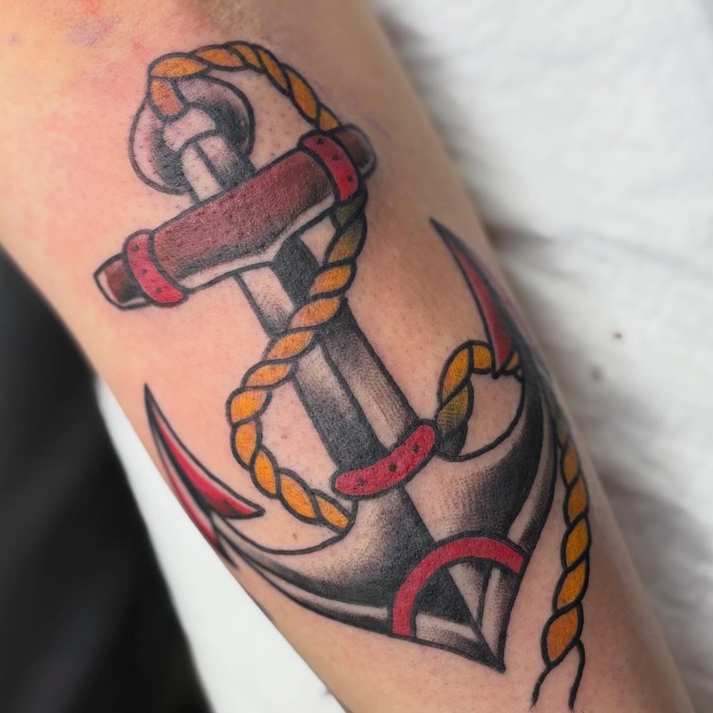 Anchor American traditional tattoo on the forearm by Amy Kolton