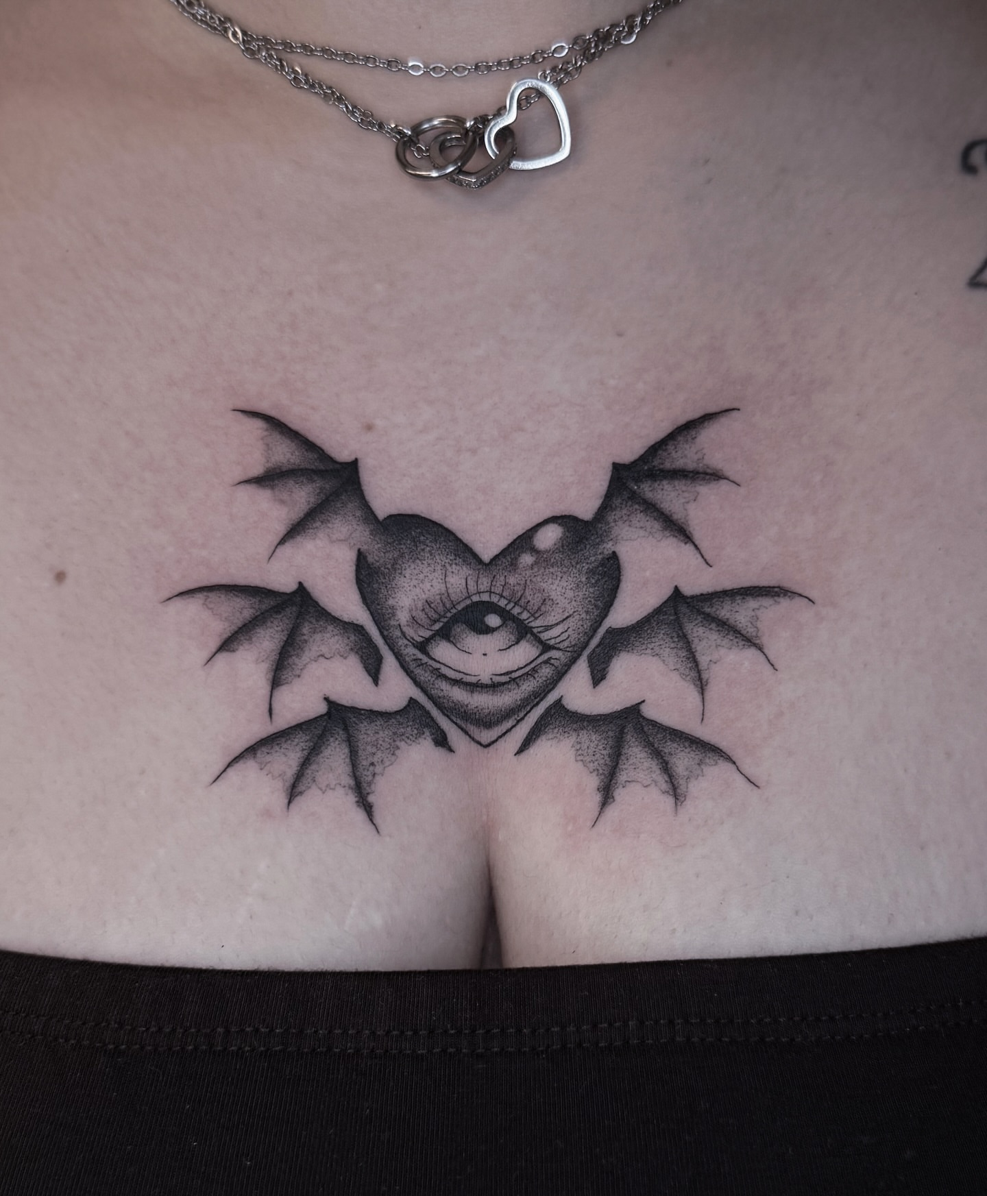Eye through heart dotwork tattoo on the chest by 𝕮𝖞𝖇𝖊𝖗𝕾𝖎𝖌𝖎𝖑𝖎𝖘𝖒