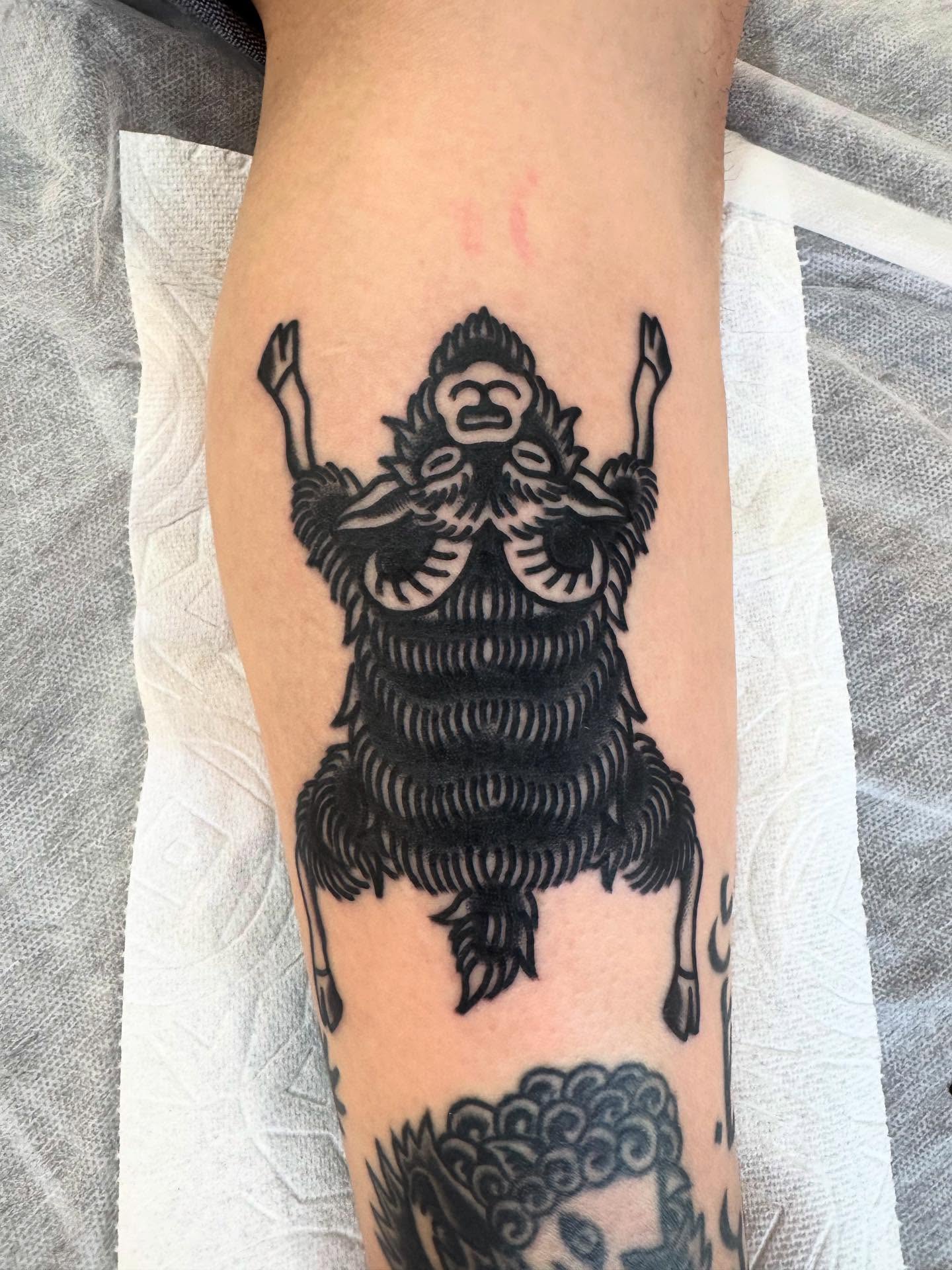 Demon black and grey tattoo on the forearm by Oldschool Tattooer