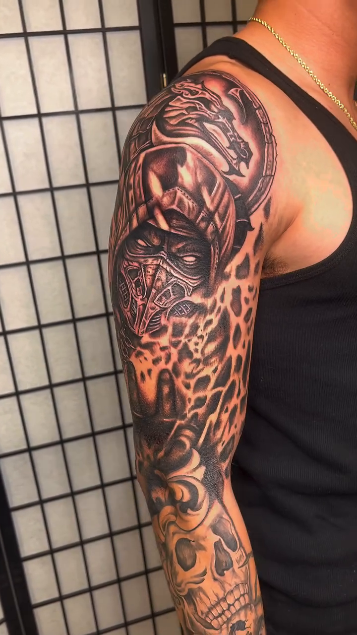 Hooded figure and skull dark realism tattoo by Ink by Hailey π