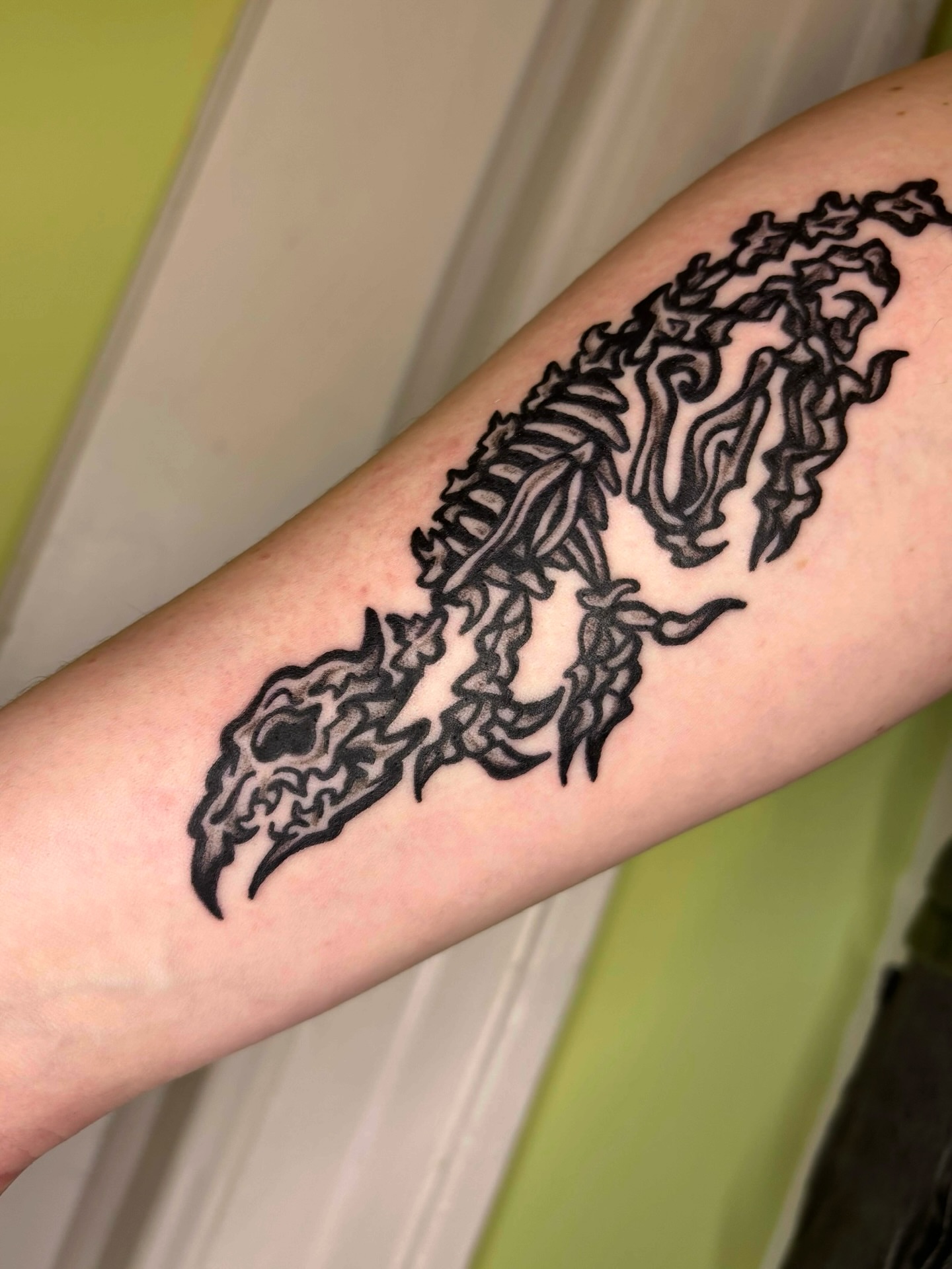 Scorpion black and grey tattoo on the forearm by Grae