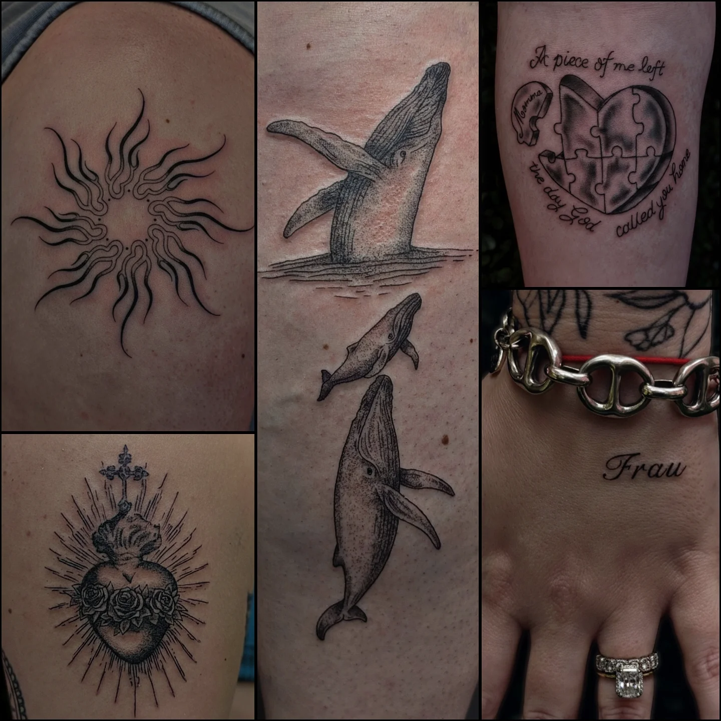 Whales realism tattoo on the upper arm by Marlayna Connelly
