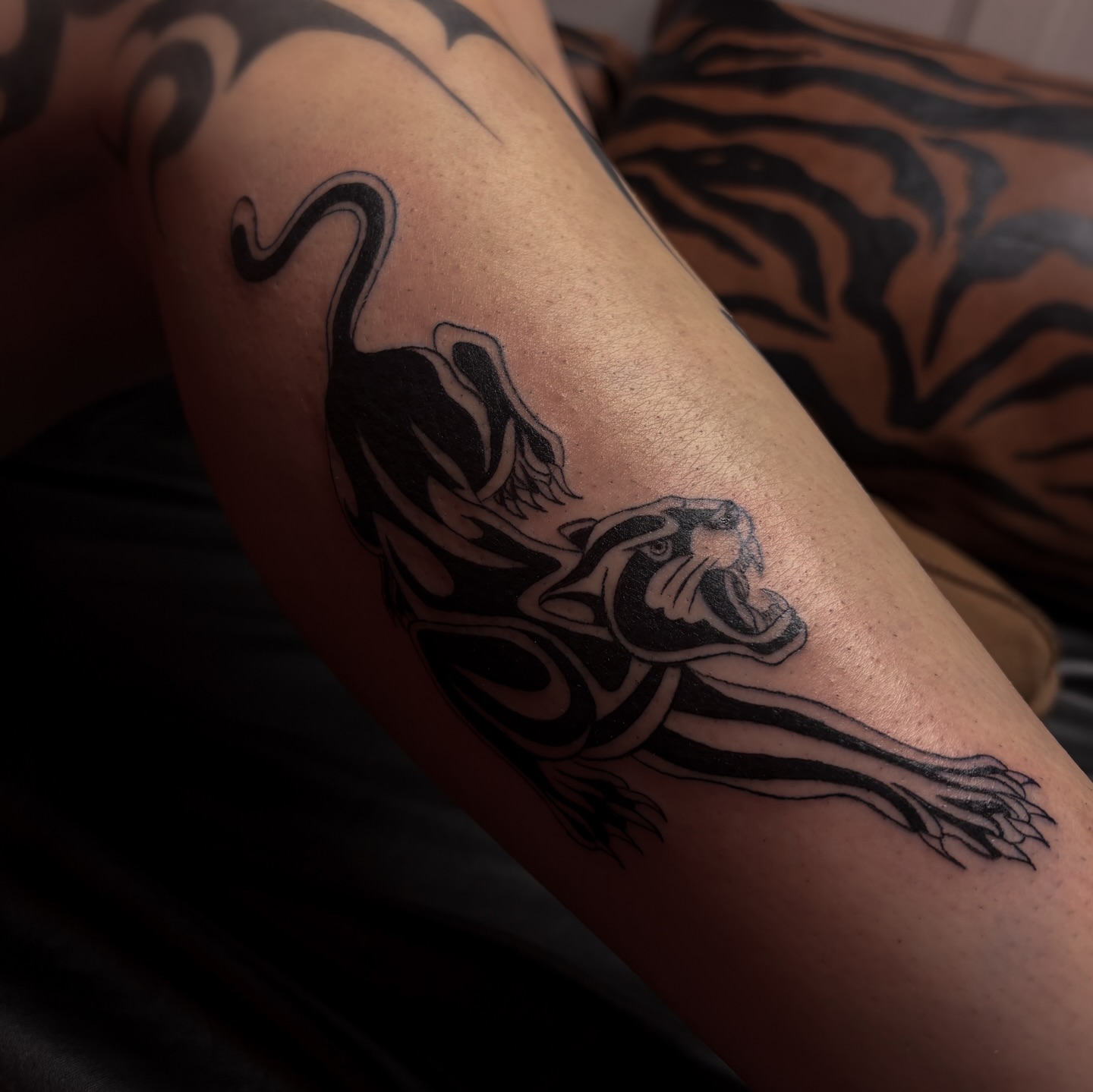 Panther tribal tattoo on the forearm by ⚜️Embodied Tattoo⚜️, Columbus, Ohio