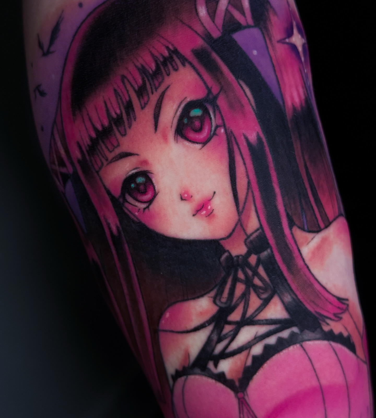 Anime girl anime tattoo on the forearm by 🖤 Xamy ∆rt (◍
