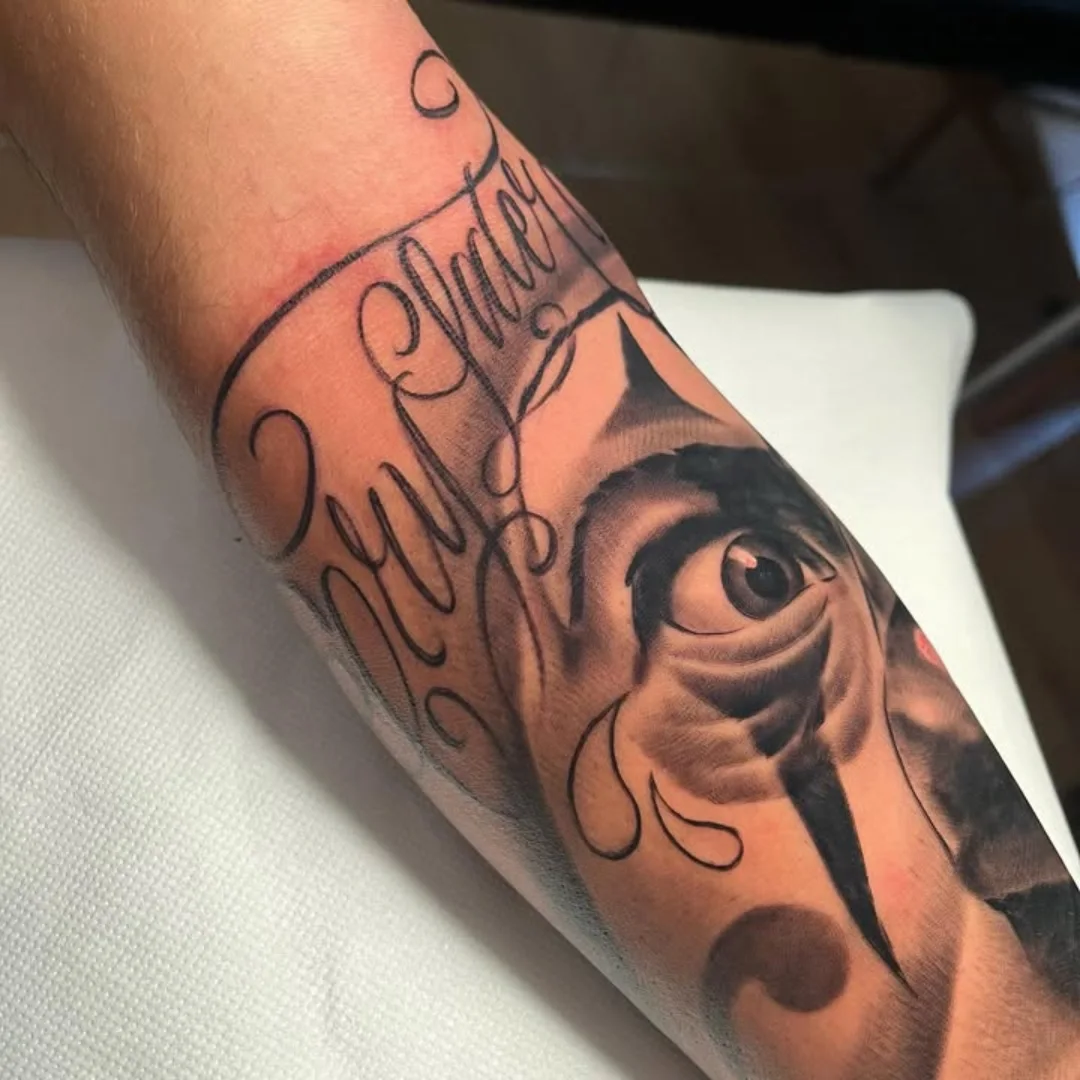 Portrait realism tattoo on the forearm by ink.alchemist