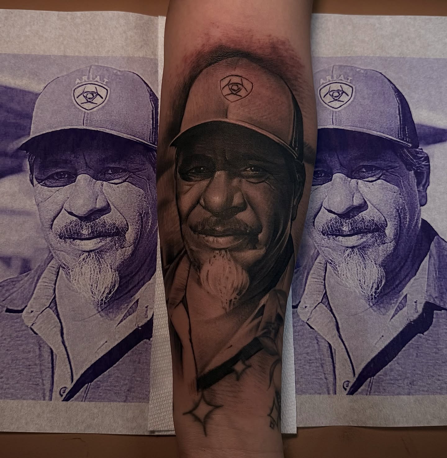 Portrait realism tattoo on the forearm by Raul Rodriguez
