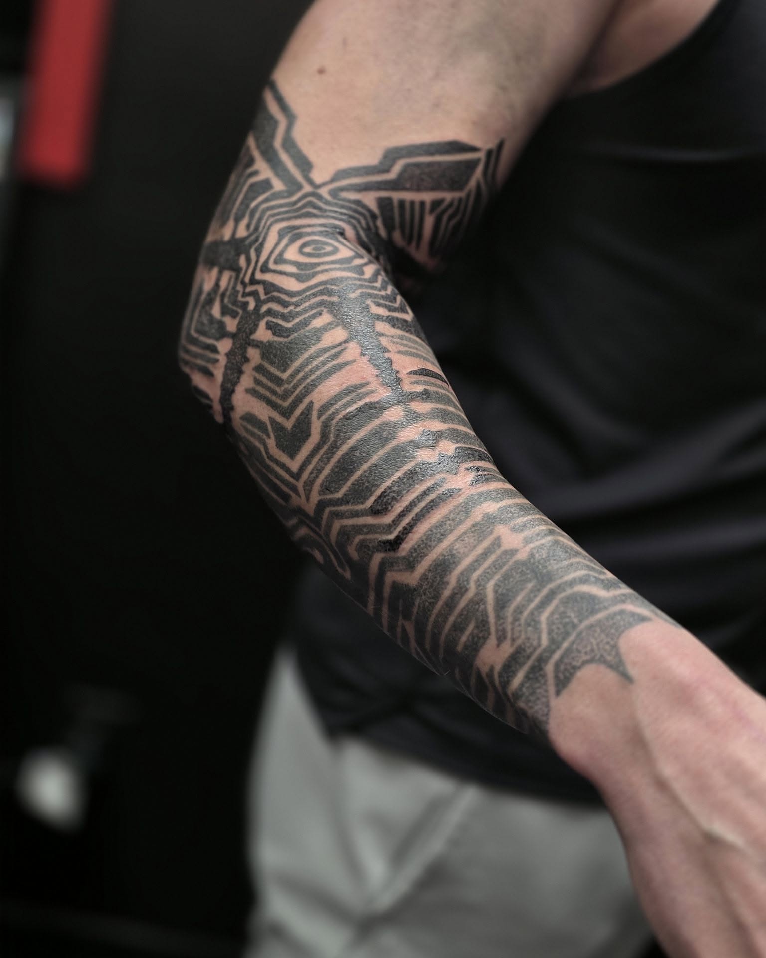 Geometric pattern geometric tattoo on the forearm by Jordan Rookus