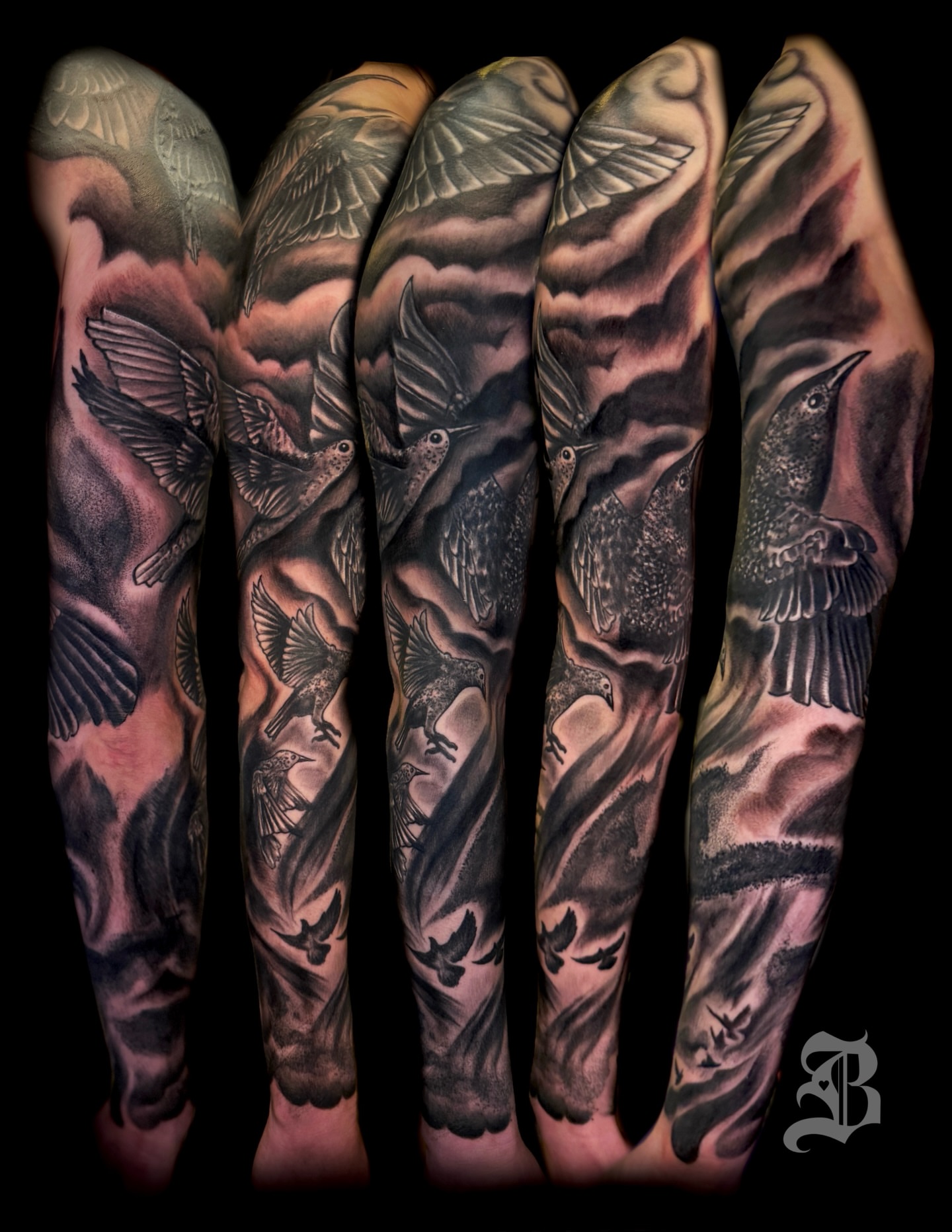 Birds realism tattoo on the forearm by ❈°binx°❈