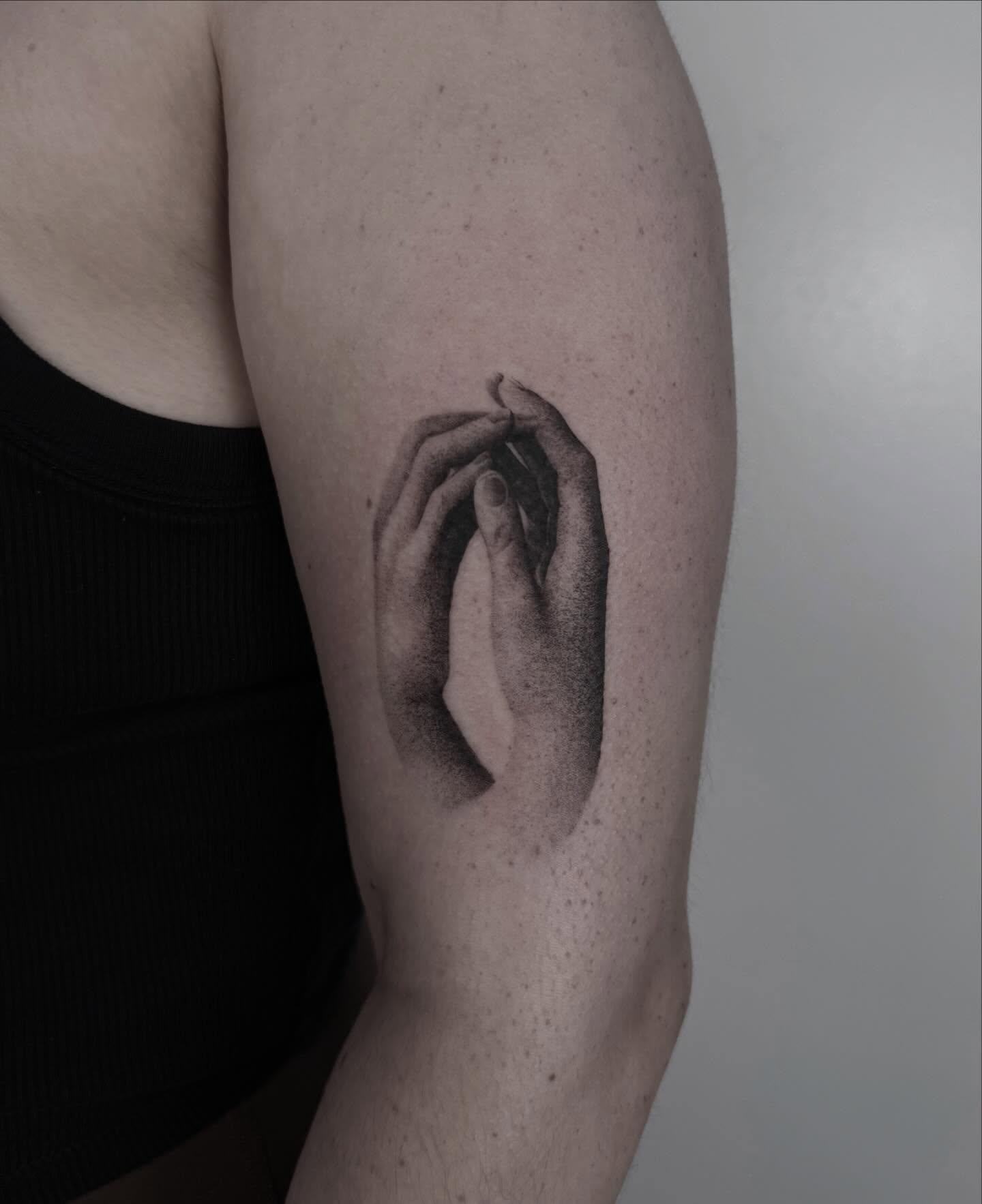 Hands dotwork tattoo on the forearm by ππππππ