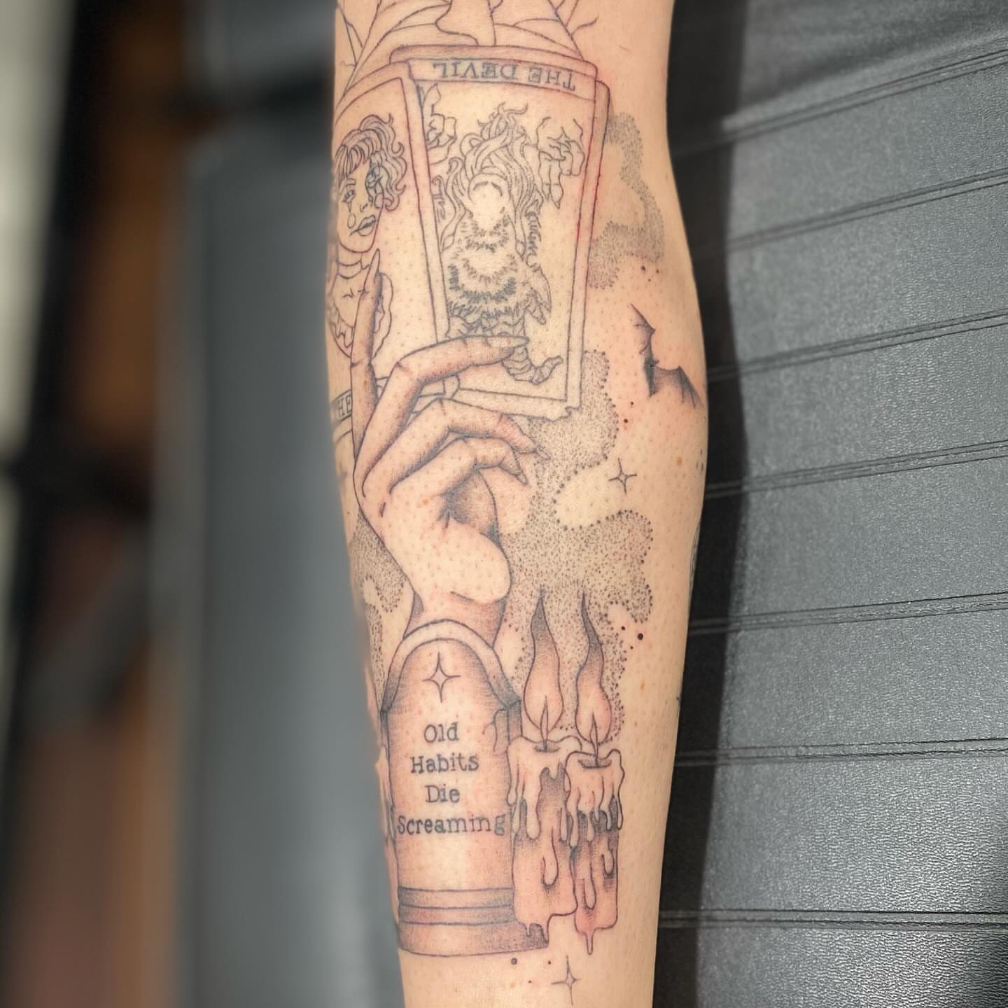 Tattoo by @maddyctattoos — dotwork, black_and_grey