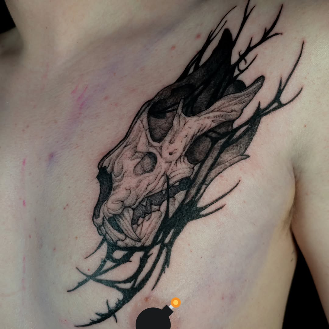 Tattoo by @eyeseedraws — black_and_grey, dark_realism
