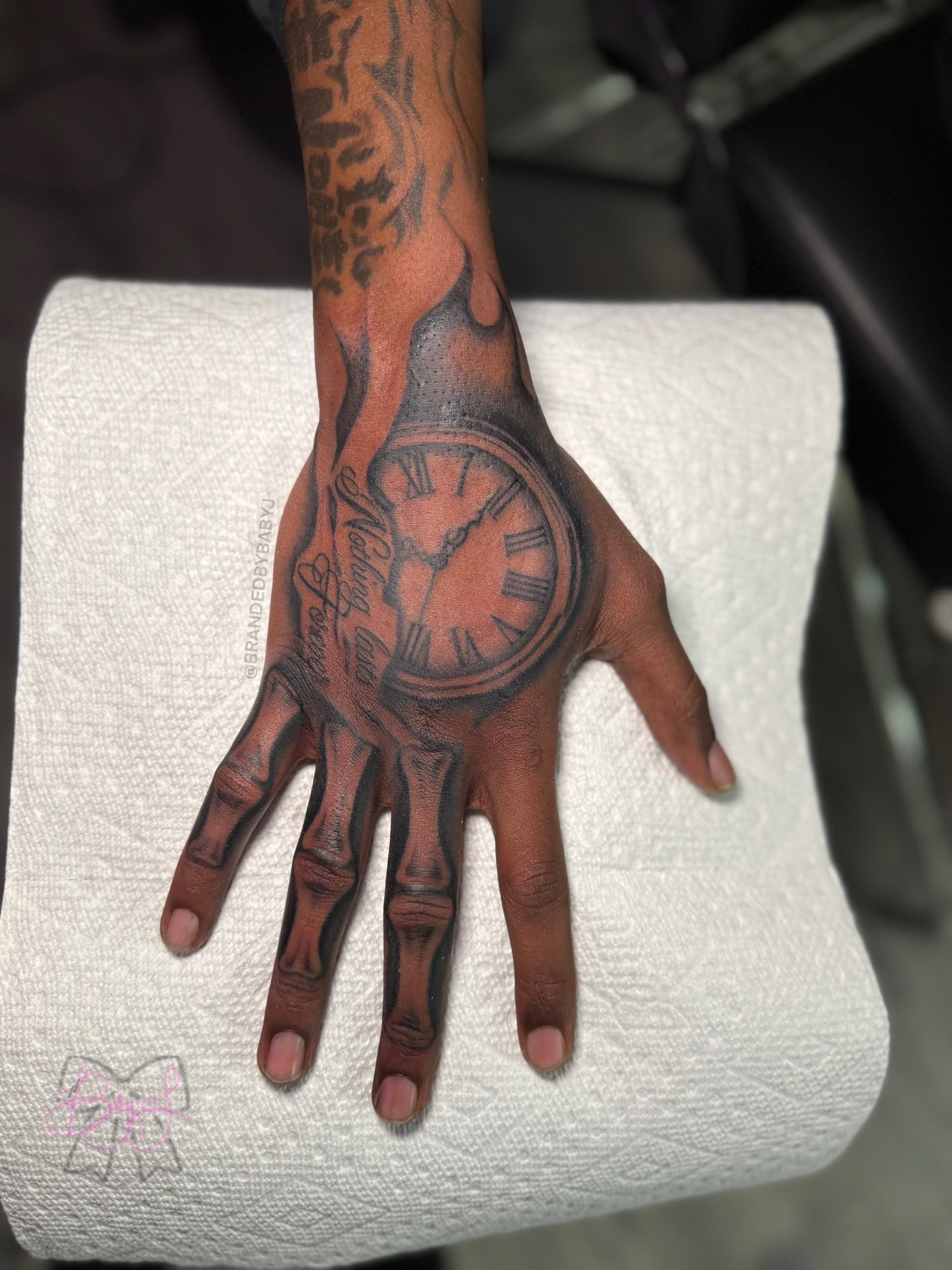 Clock black and grey tattoo on the hand by 𝔹𝔸𝔹𝕐 𝕁 ♡, Cincinnati, Ohio