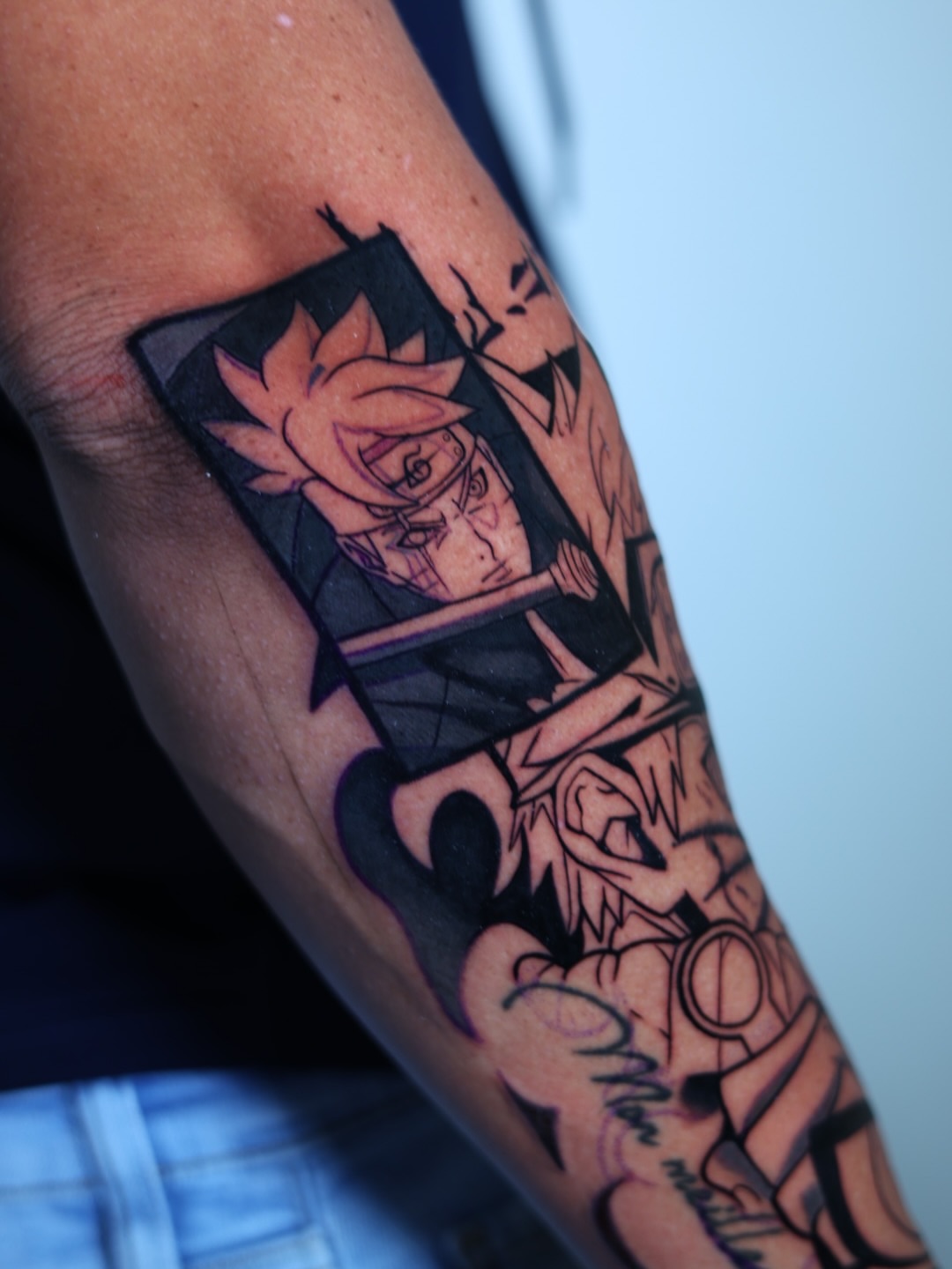 Anime character anime tattoo on the forearm by Tiago Ink