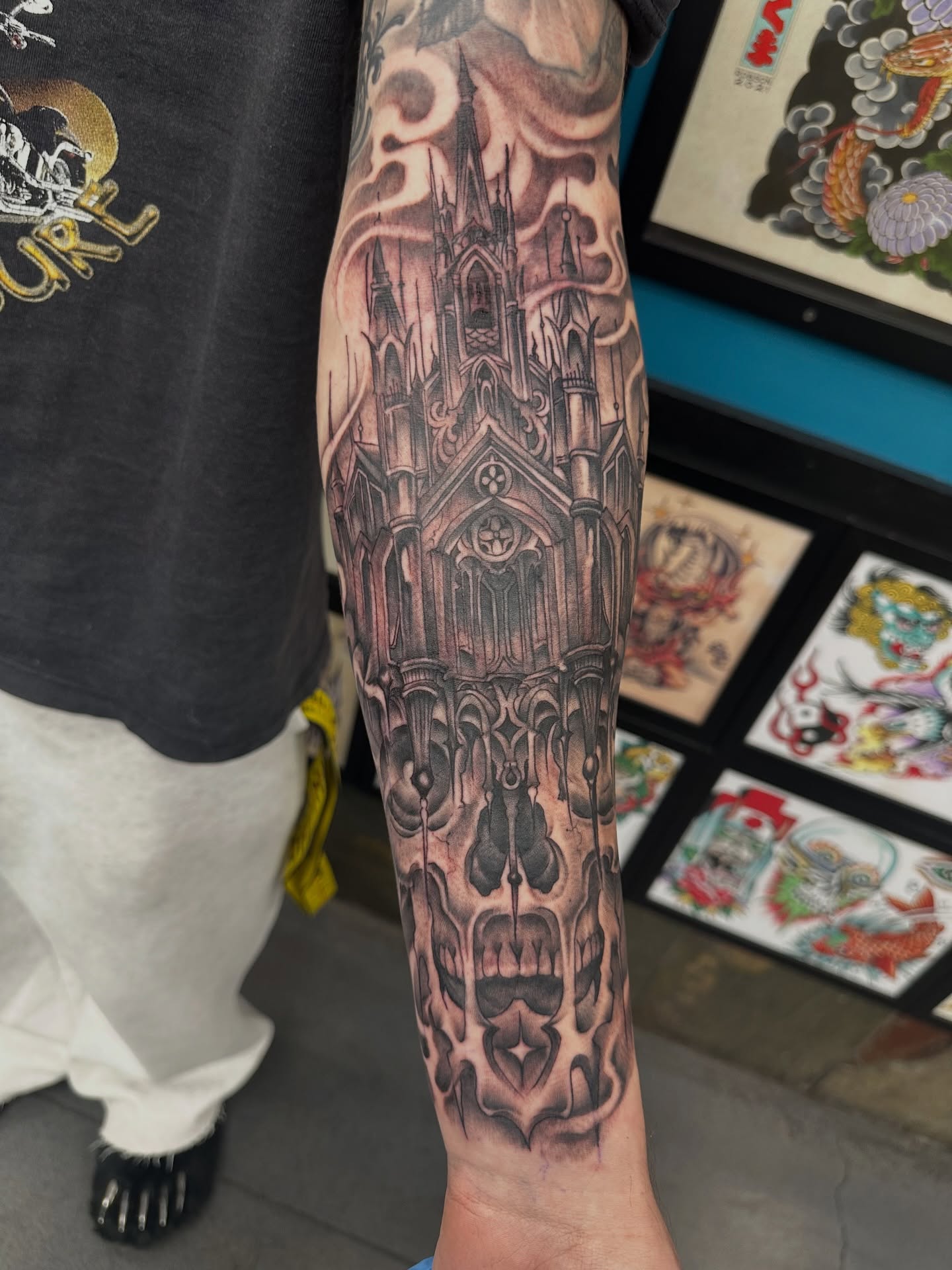 Gothic cathedral realism tattoo on the forearm by Stevie O'Dell