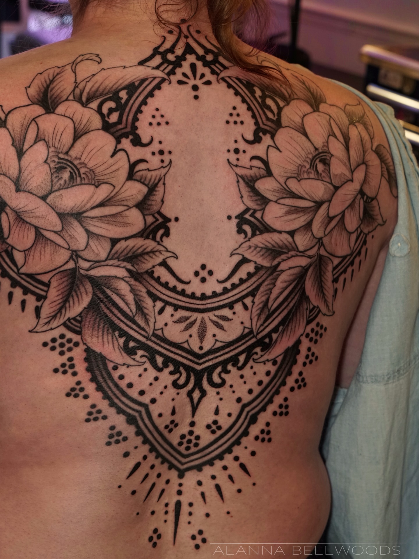 Tattoo by @alannabellwoods — black_and_grey, ornamental