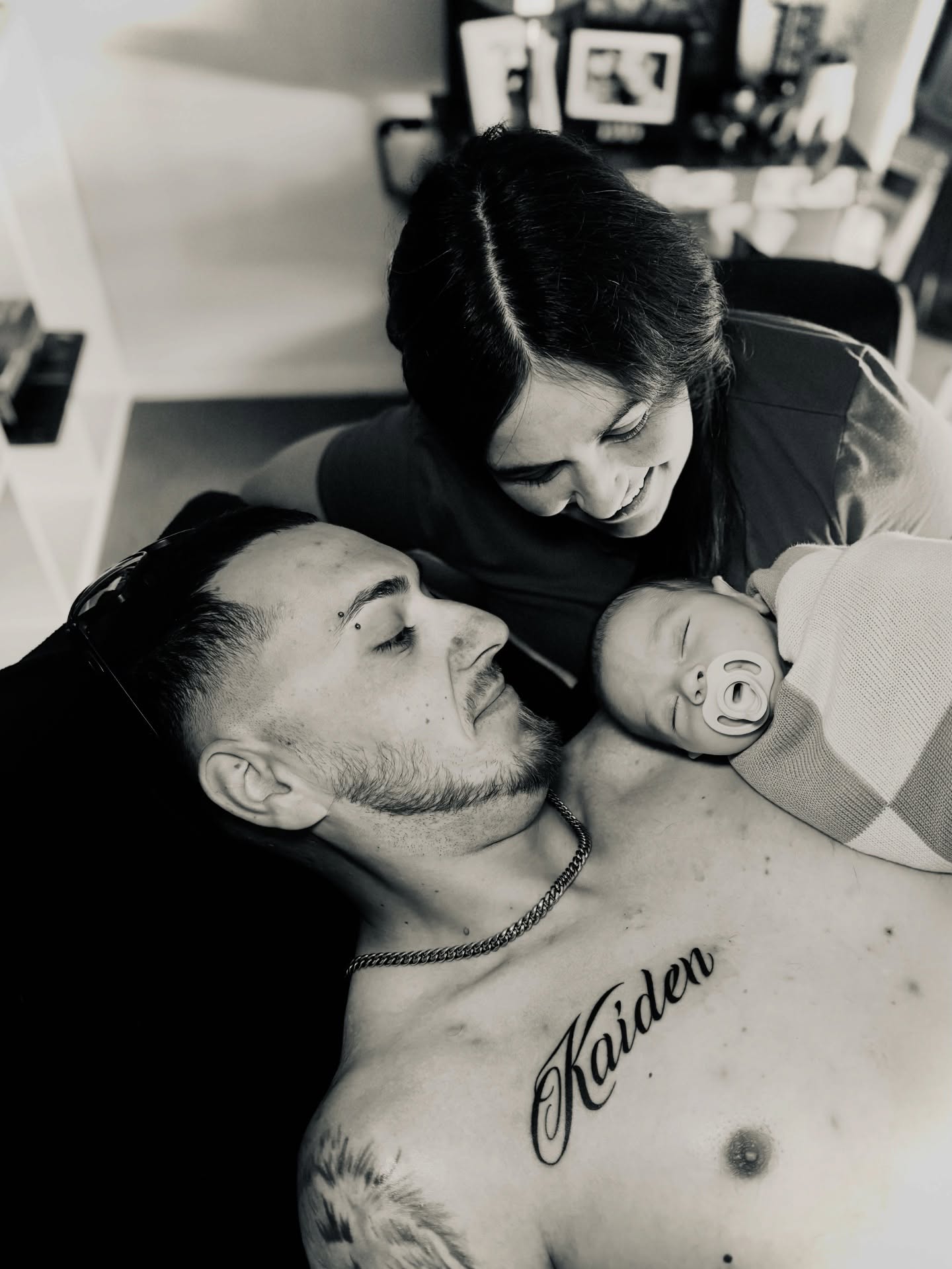 Name lettering script tattoo on the chest by @tatt2st