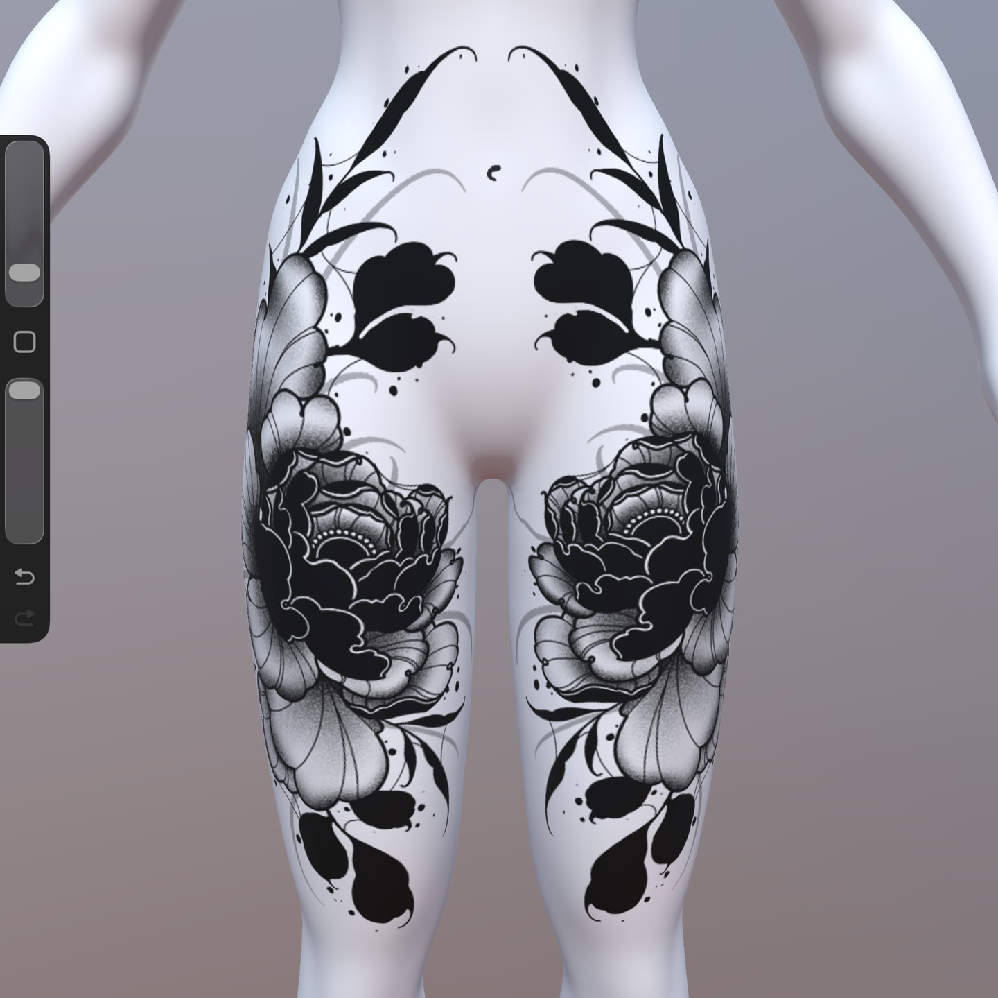 Peony flowers black and grey tattoo on the leg by Jesse White, Mentor, Ohio