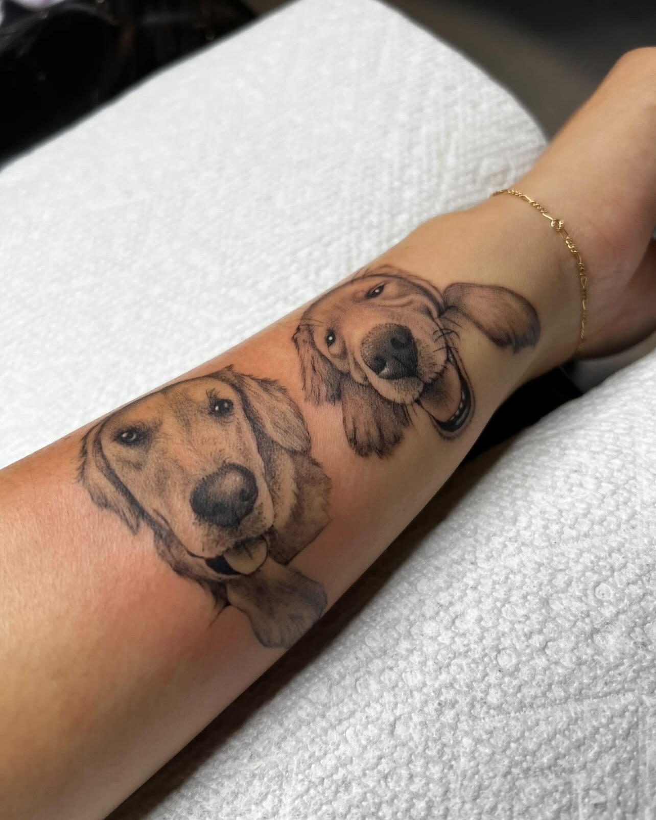 Dogs realism tattoo on the forearm by ✶ H A N N A H K A y ✶