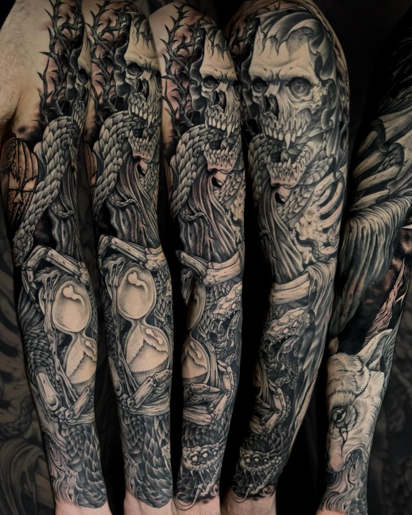 Tattoo by @skerrybrownie — black_and_grey, dark_realism