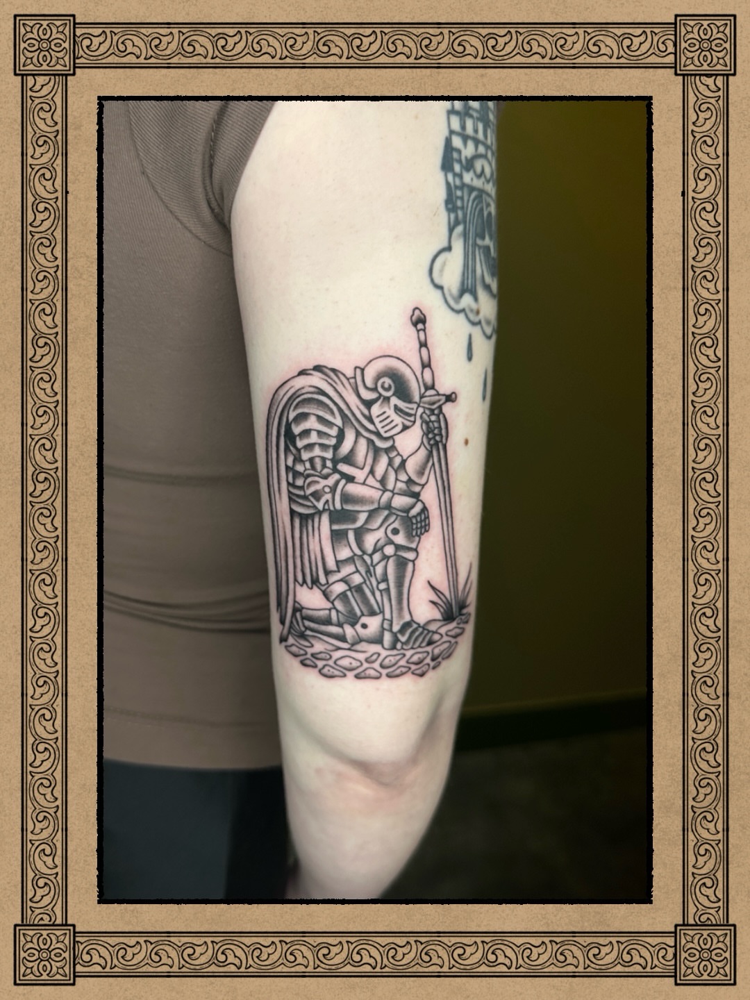Skeleton knight black and grey tattoo on the forearm by Fabian💉 Tattoo artist