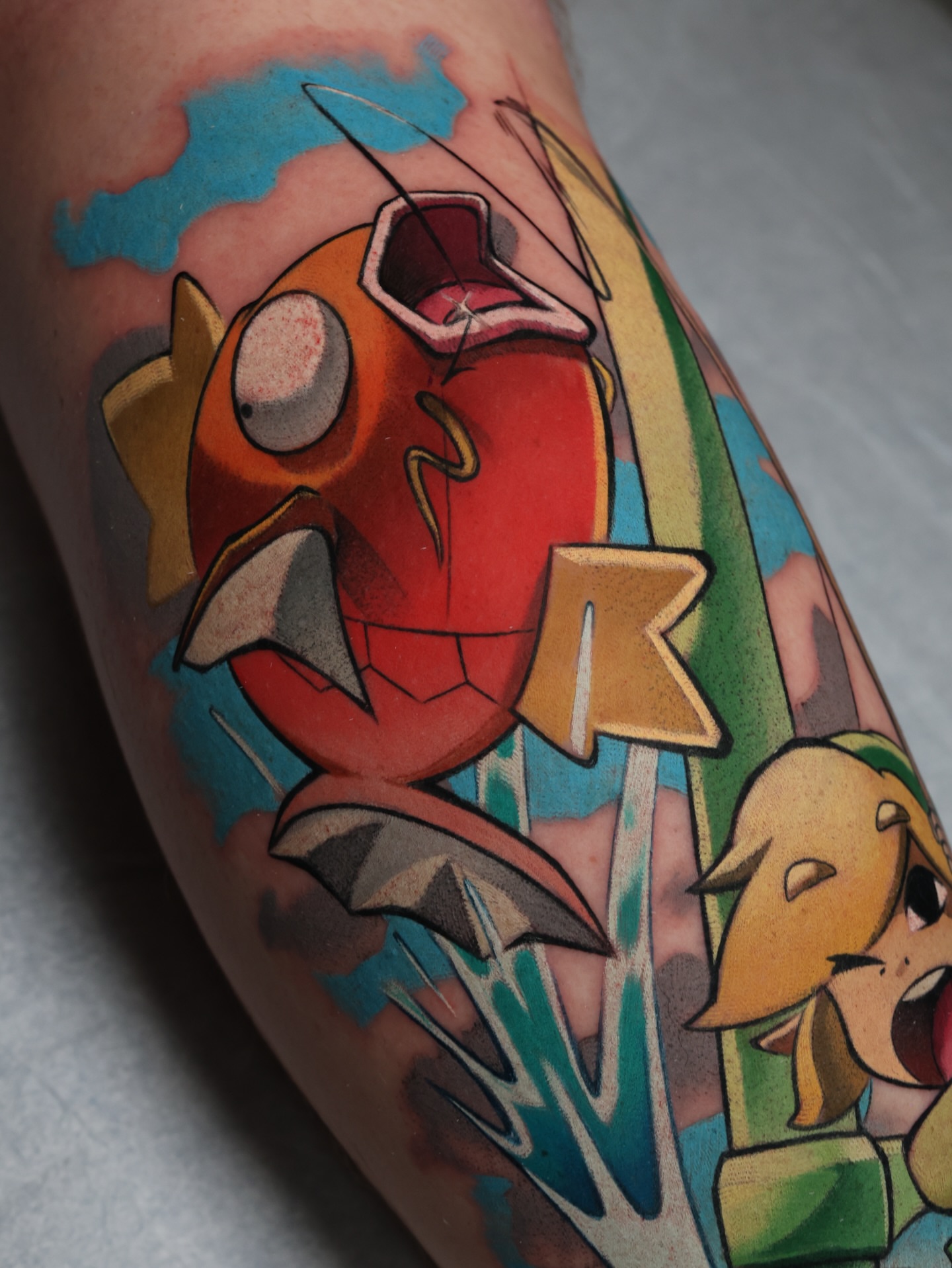 Fish new school tattoo on the forearm by Bee Rye