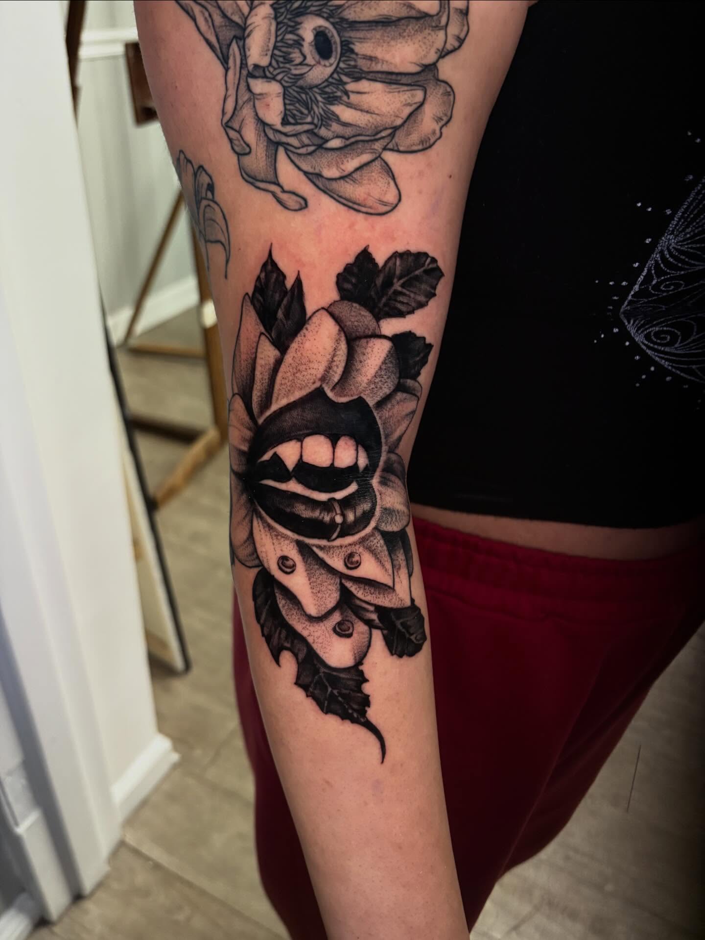 Tattoo by @elijahdejesus_art — dotwork, black_and_grey
