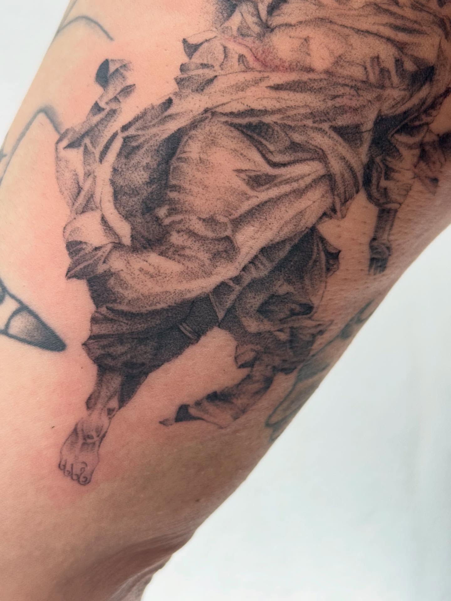 Draped figure realism tattoo on the forearm by Karina ⋆⭒˚.⋆