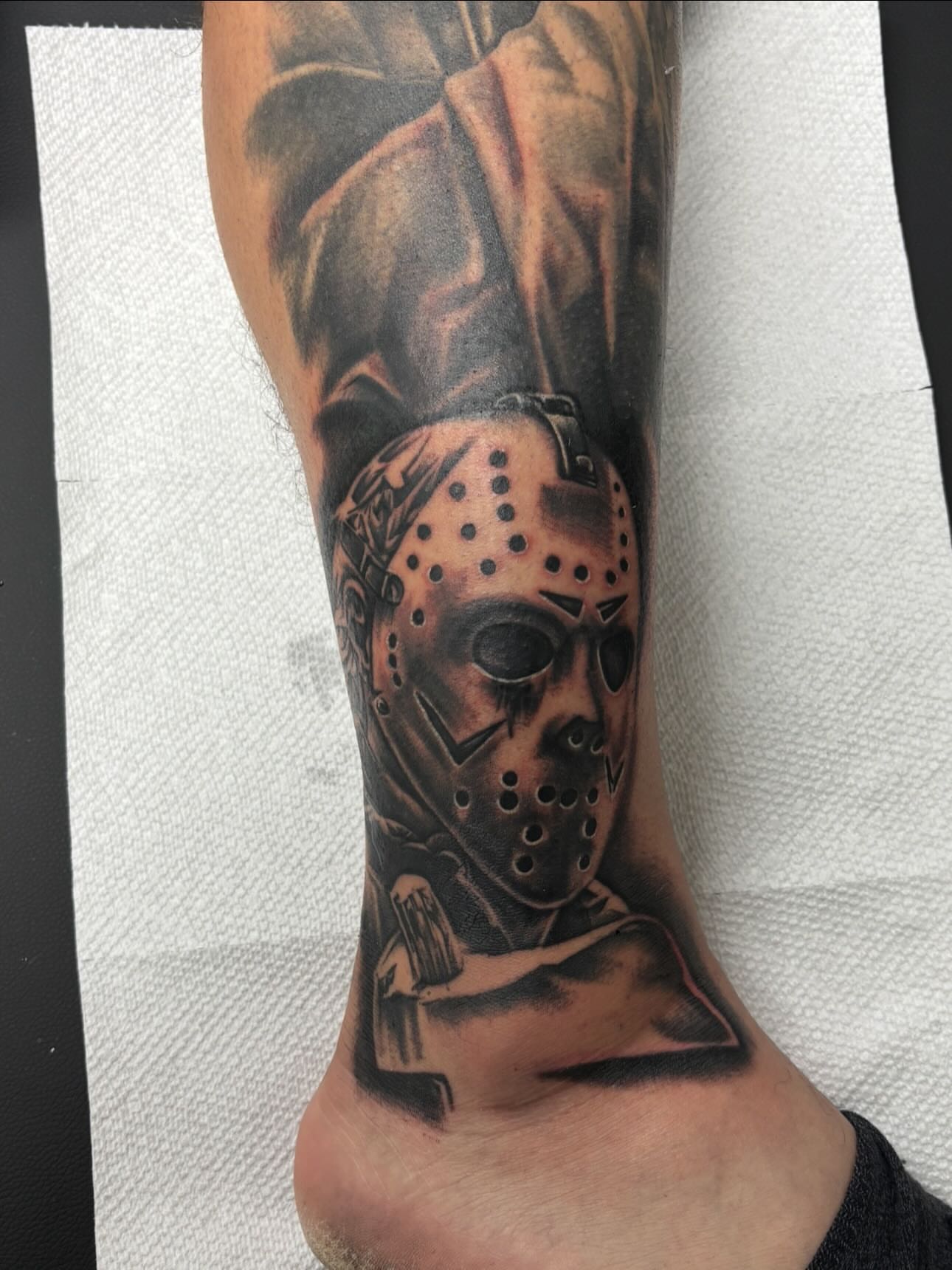 Jason voorhees realism tattoo on the forearm by Jesus Pubert Munster
