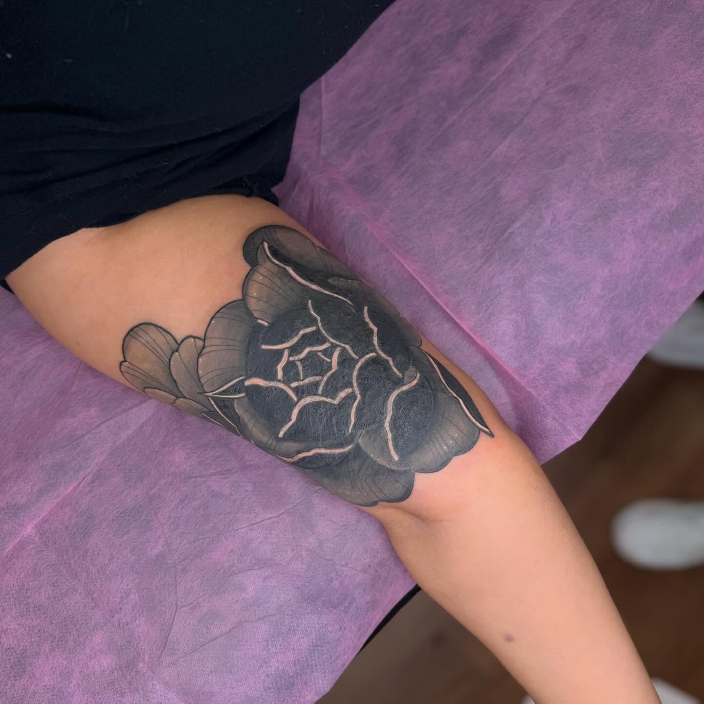 Black rose black and grey tattoo on the forearm by Erica Rose π€
