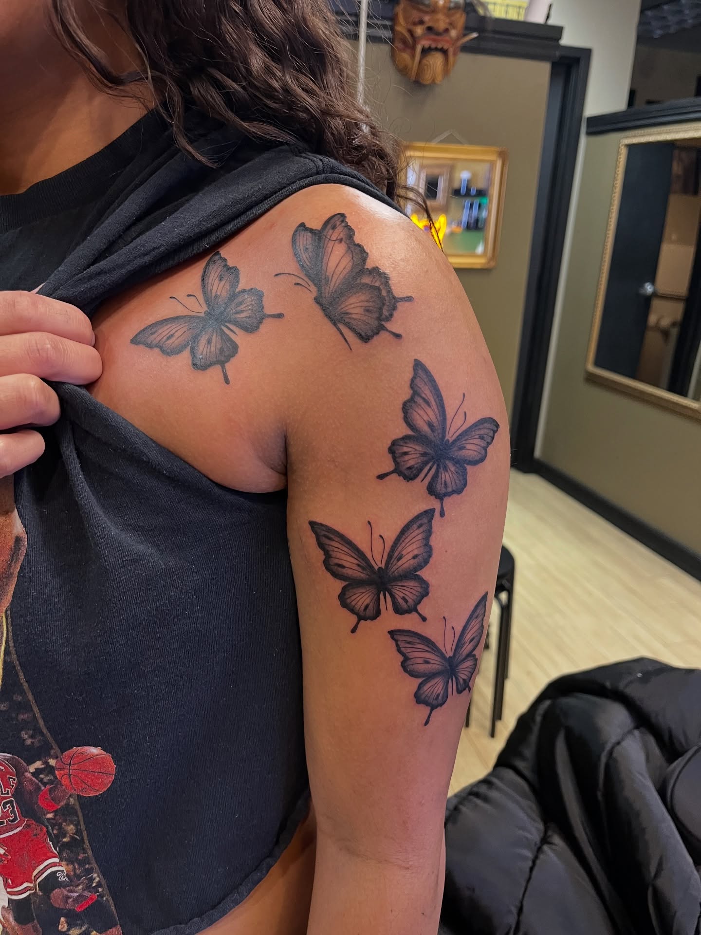 Butterflies realism tattoo on the shoulder by Winston Thai