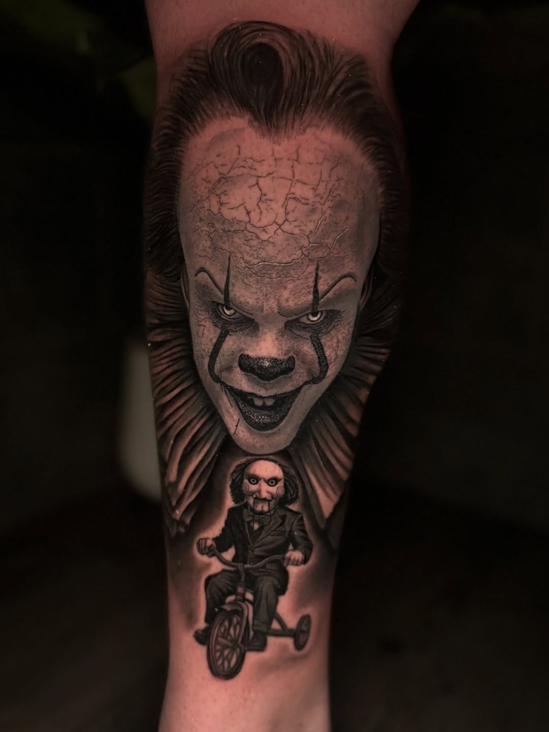 Pennywise and Billy the Puppet realism tattoo on the forearm by Tay 🥀