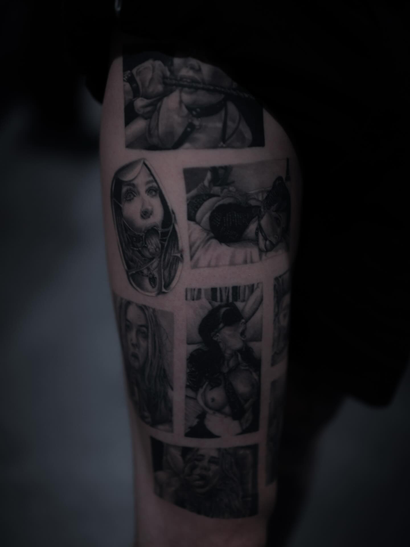 Comic strip black and grey tattoo on the forearm by Jake Barney