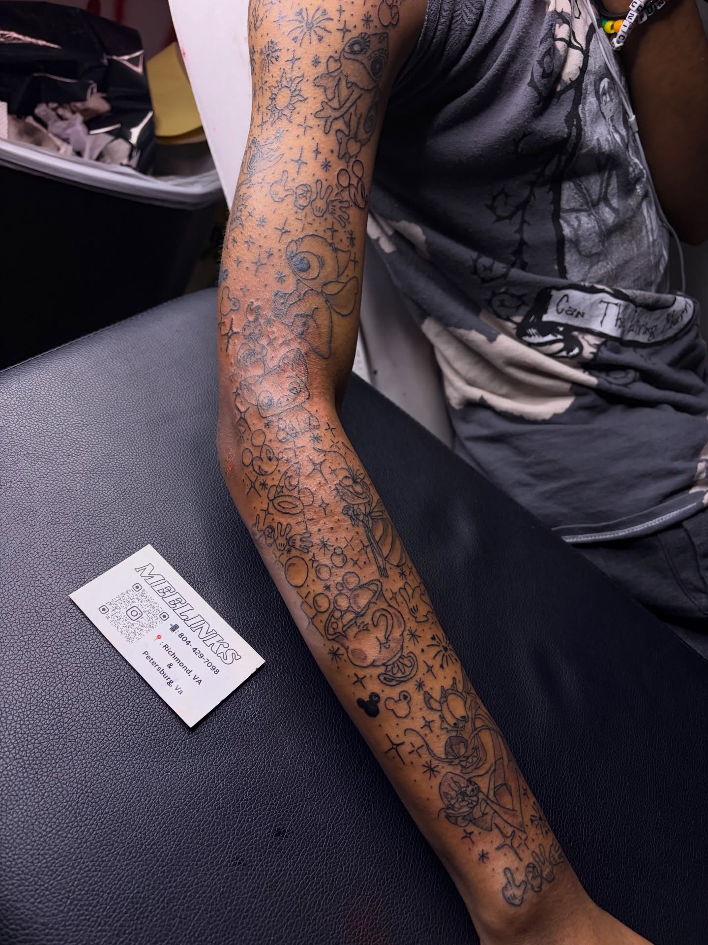 Fantasy creatures and symbols dotwork tattoo on the forearm by Meela Inks ๐, Richmond, Virginia