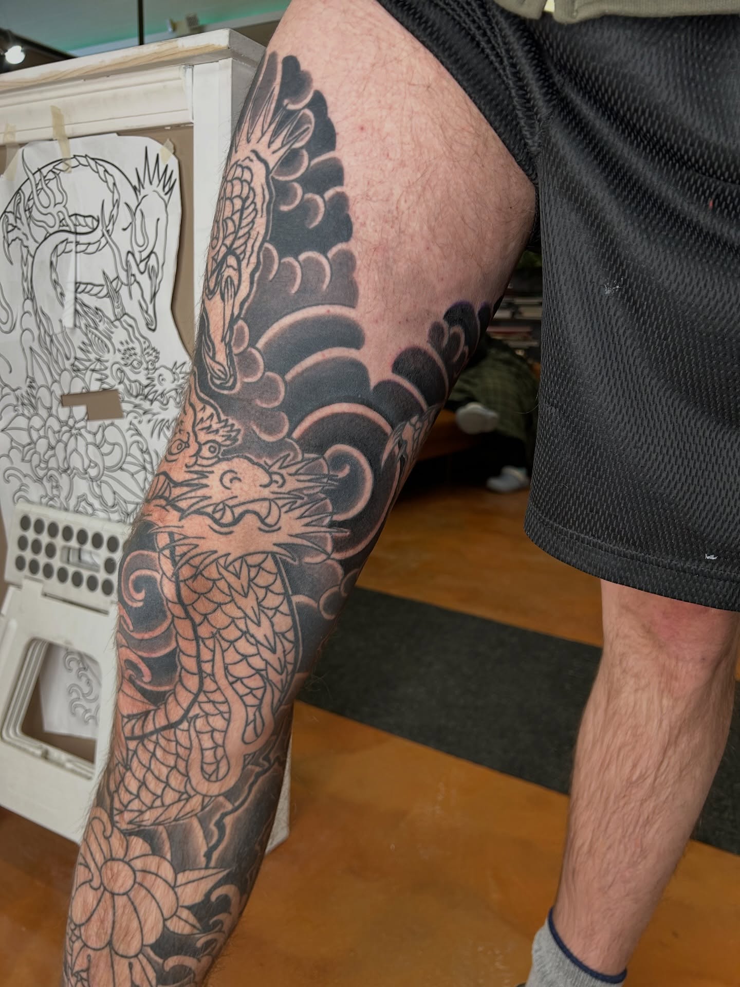 Dragon japanese irezumi tattoo on the thigh by Alex Byrne