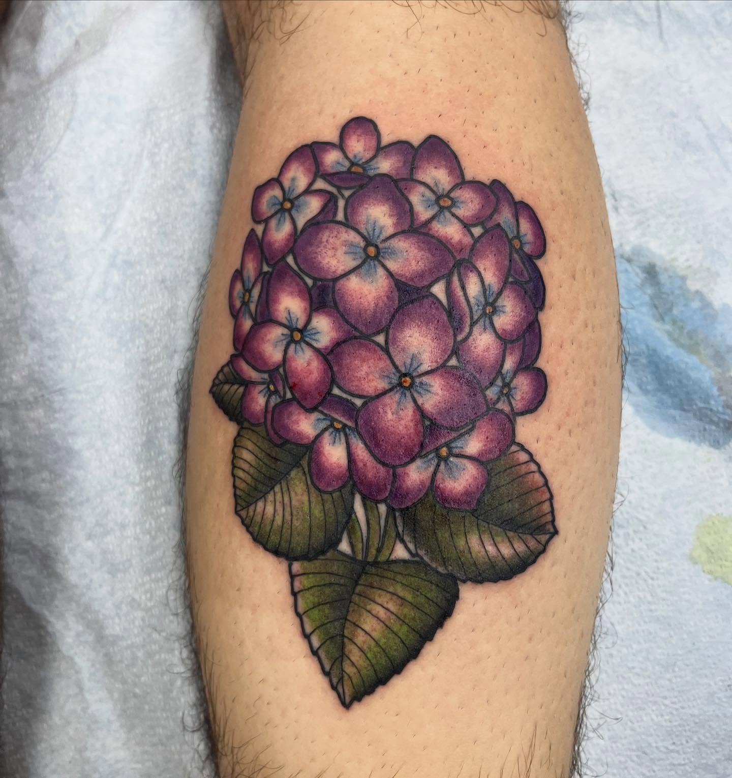 Hydrangea realism tattoo on the forearm by Franky Sharpz