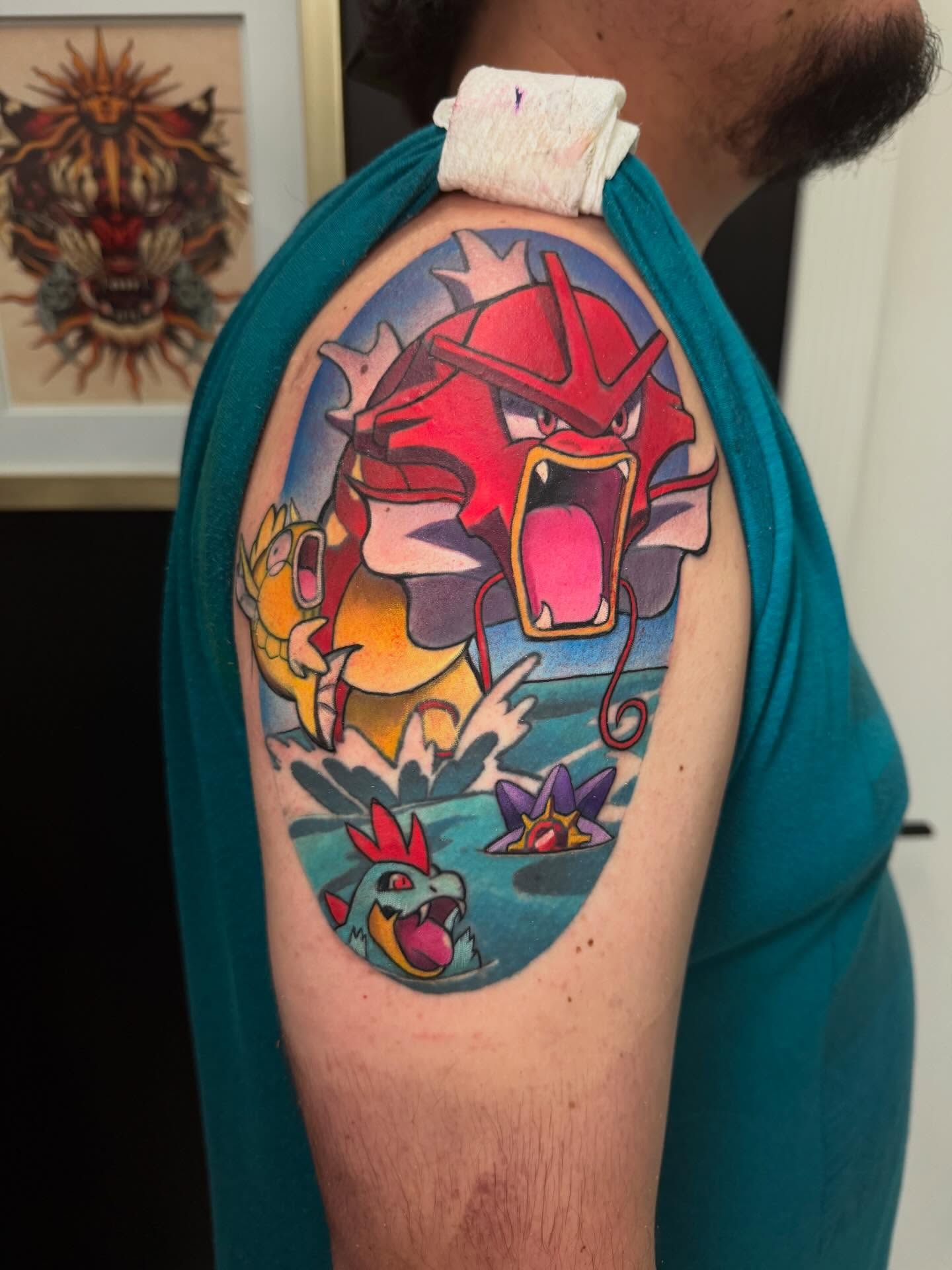 Dragon dotwork tattoo on the shoulder by Kenneth Ruiz