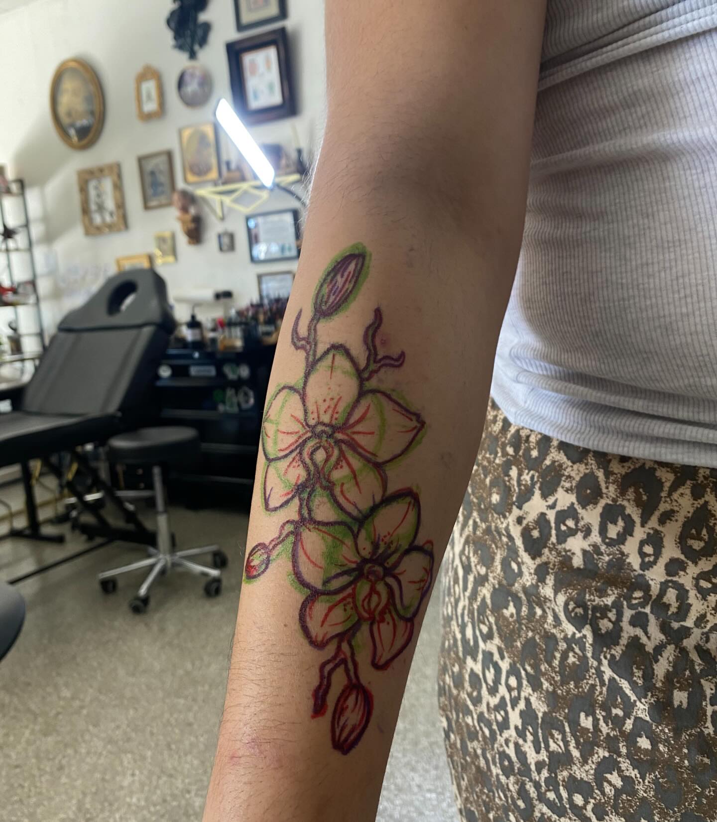 Orchid new school tattoo on the forearm by 𝕶𝖆𝖒 ~ 𝕿𝖆𝖙𝖙𝖔𝖔 𝕬𝖗𝖙𝖎𝖘𝖙