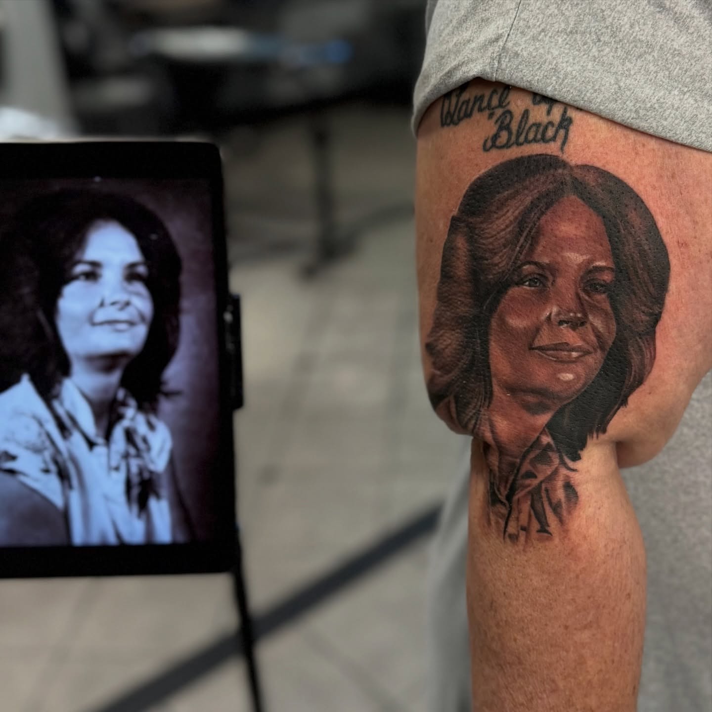 Portrait realism tattoo on the forearm by Eduardo Gomez