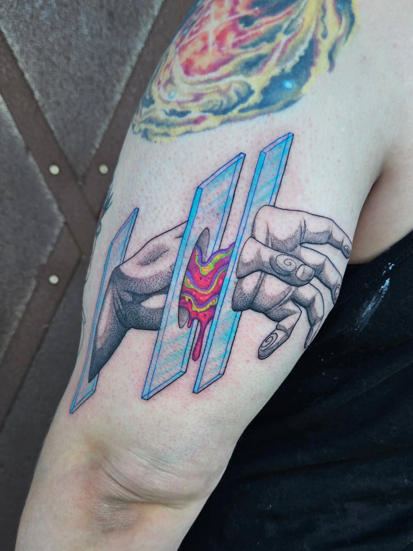 Abstract hands dotwork tattoo on the forearm by Bellz Rehder