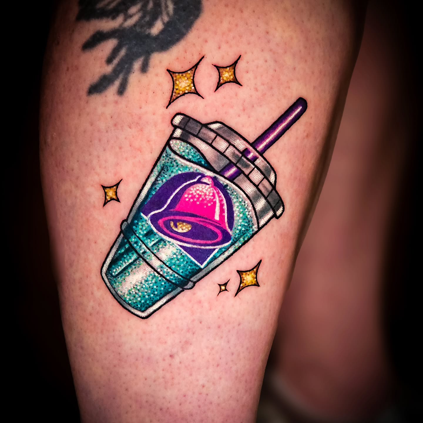 Mason jar drink new school tattoo on the forearm by Mel Michelle
