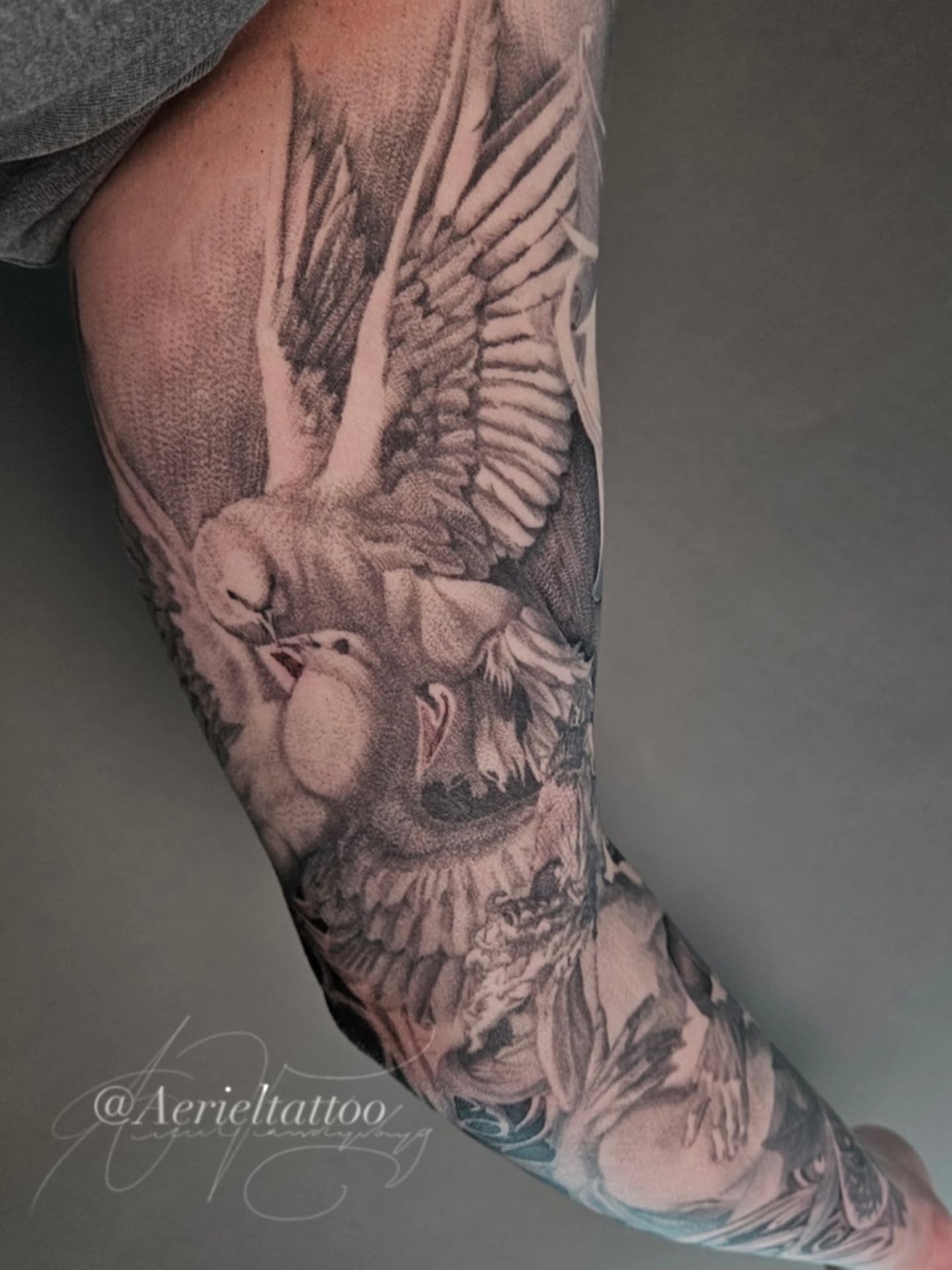 Bird dotwork tattoo on the forearm by Dallas Tattoo artist