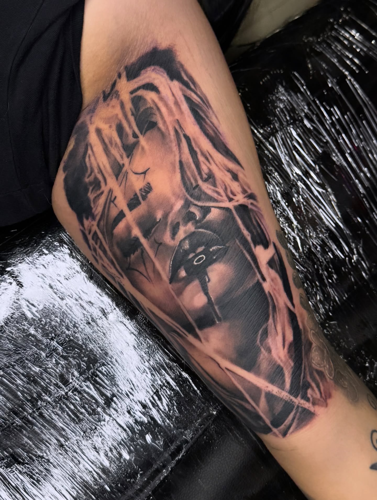 Anime character anime tattoo on the forearm by Donald Reynolds