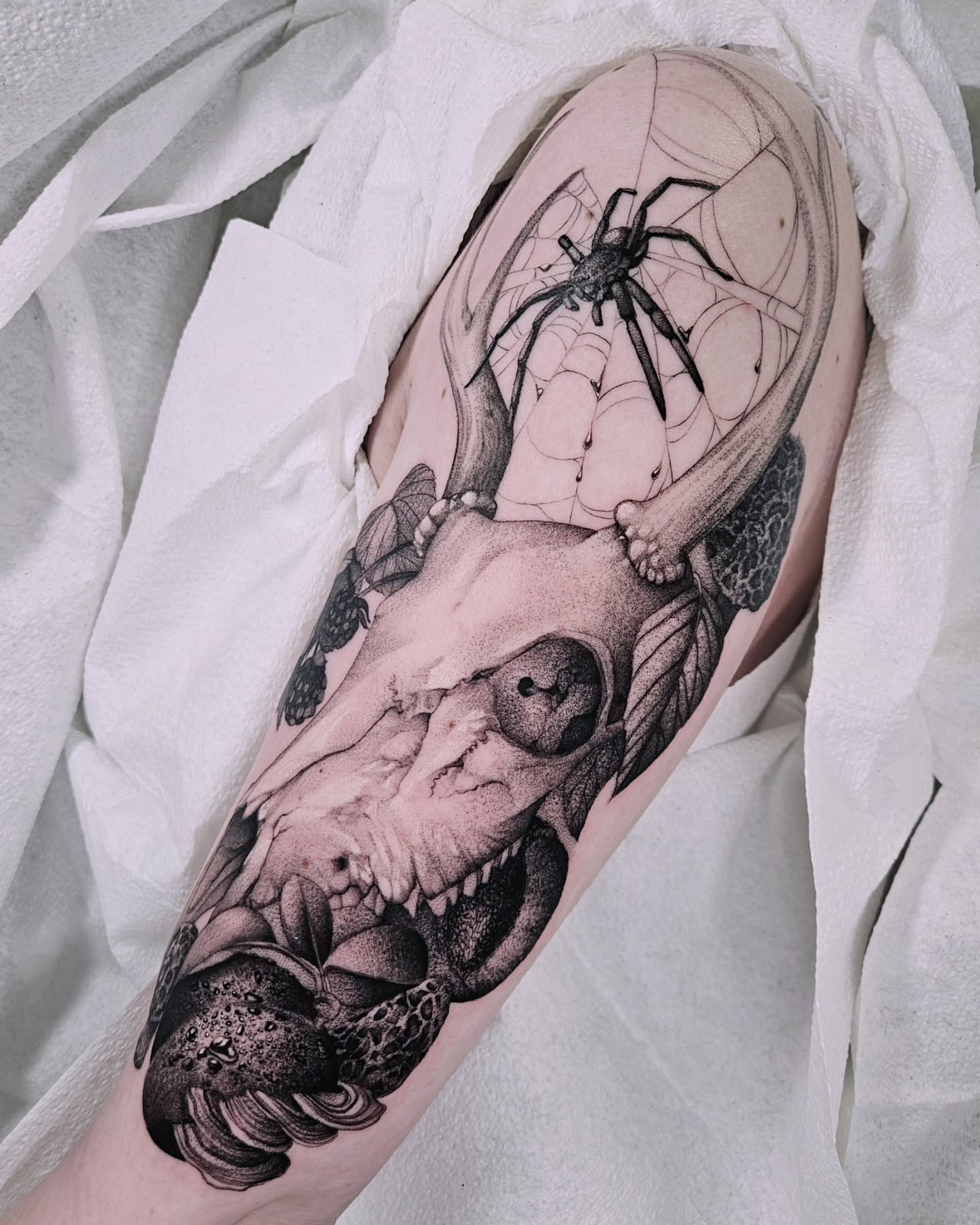 Tattoo by @fermented_ink — dotwork, realism
