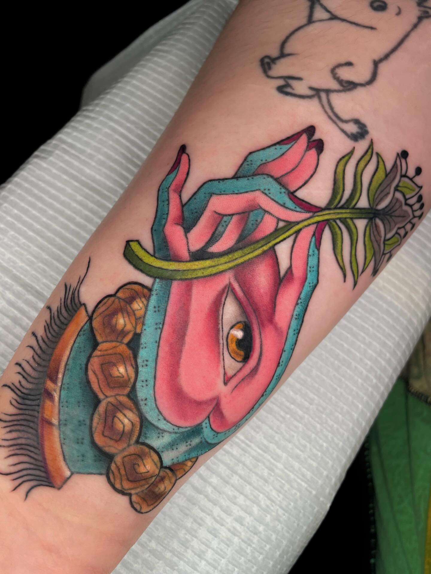 Gnome head American traditional tattoo on the forearm by Xena
