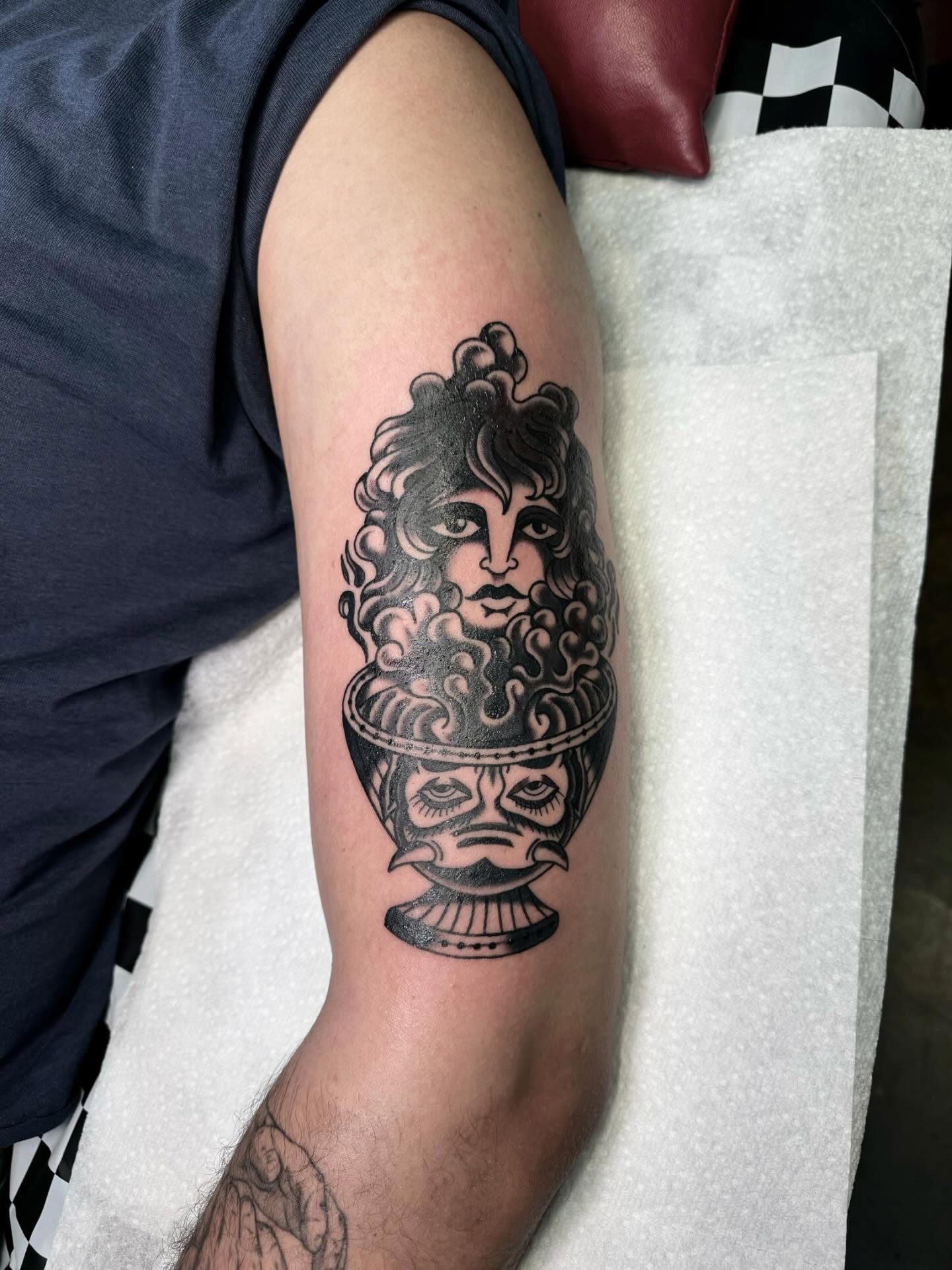 Bearded man black and grey tattoo on the forearm by ＊ Carly James ＊