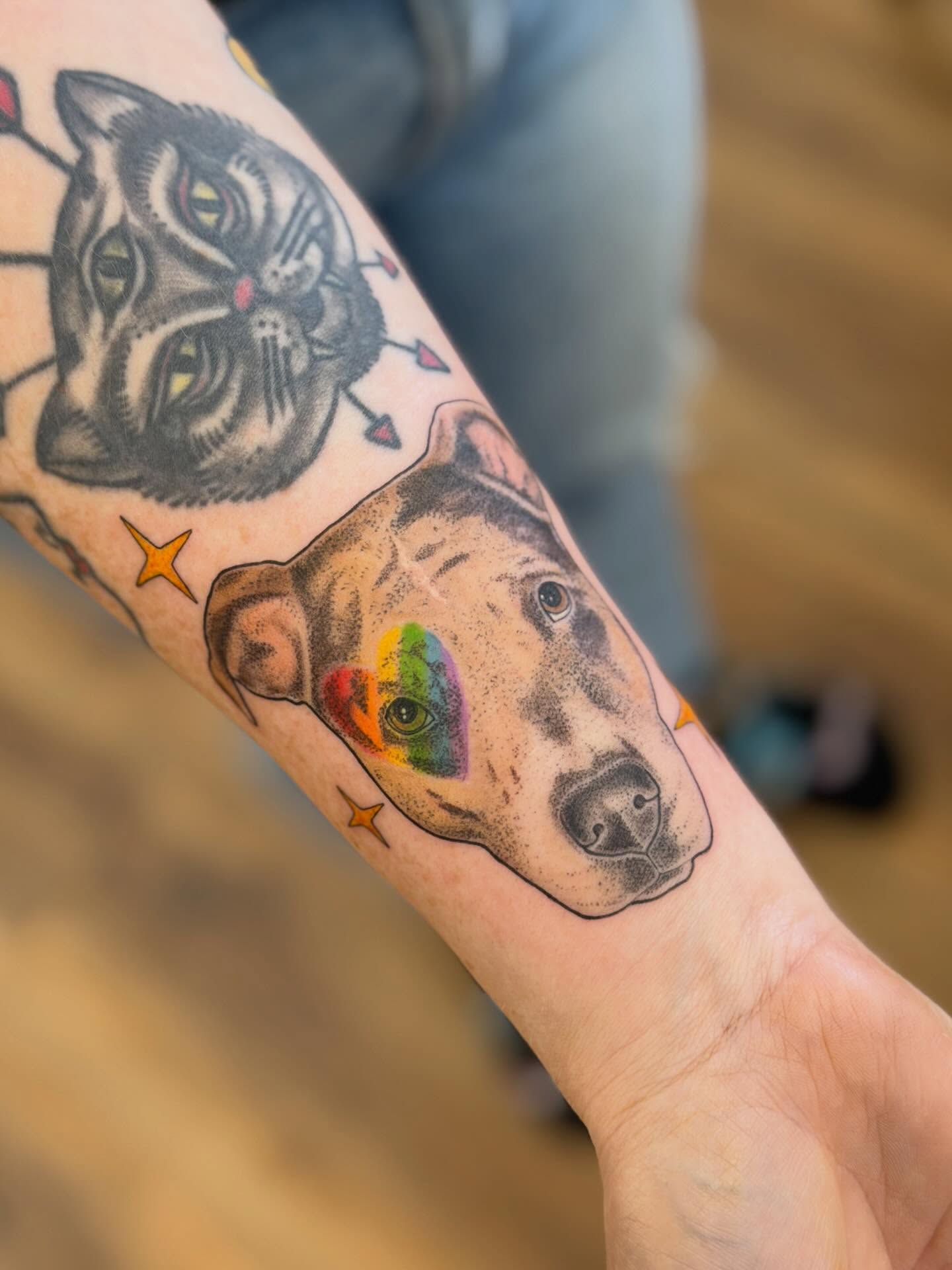 Tattoo by @heretopetdogs — dotwork, realism