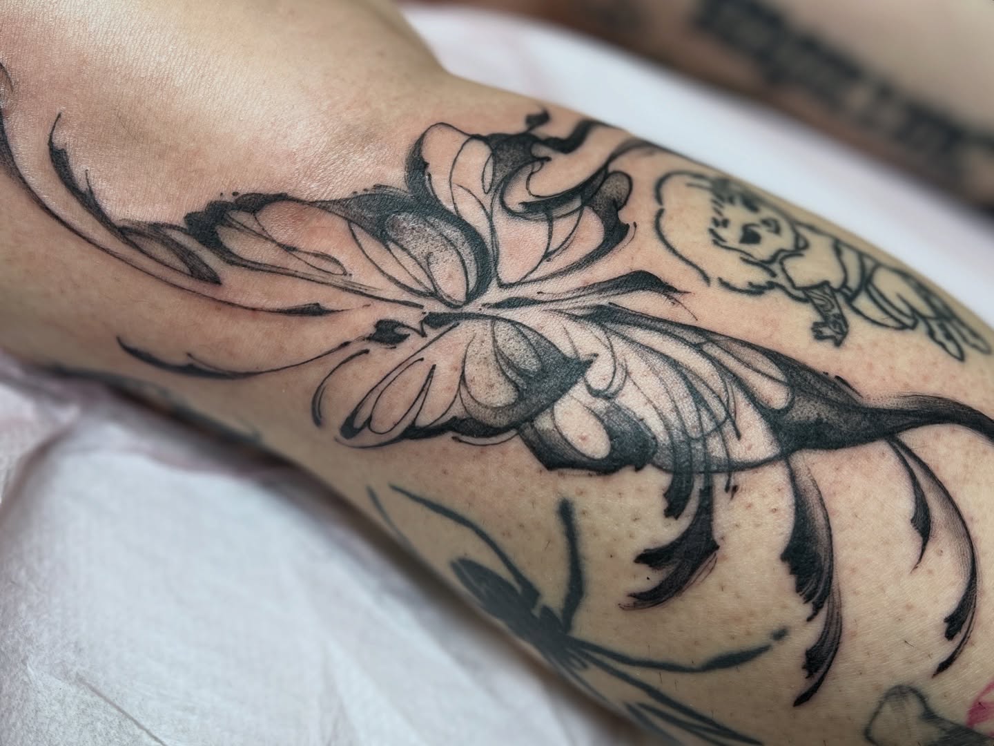 Flower black and grey tattoo on the forearm by πππ£π£π β‘β§βΛ