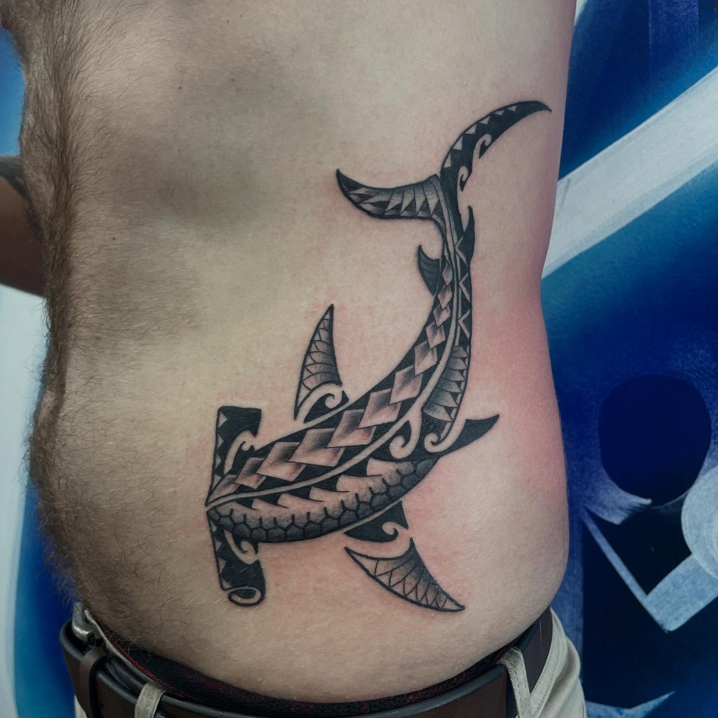 Shark tribal tattoo on the ribs by Franky Sharpz
