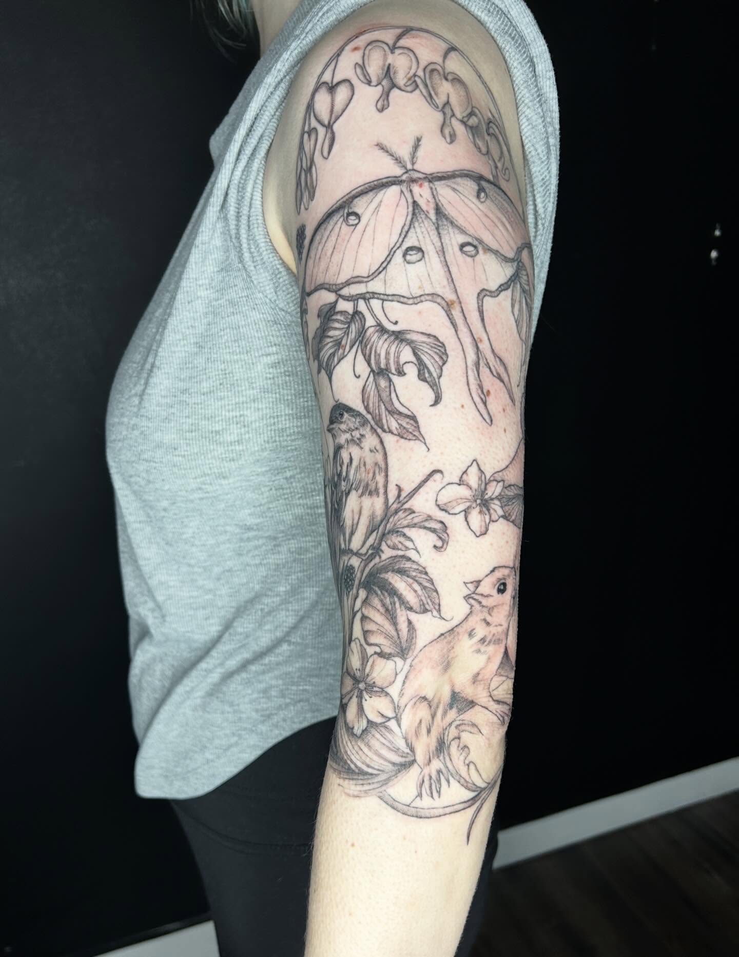 Moths and birds realism tattoo on the forearm by Elizabeth (Lib), Murfreesboro, Tennessee