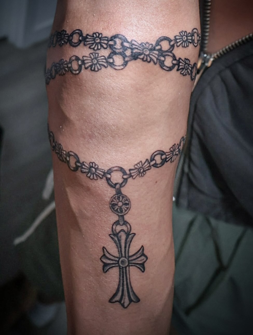 Cross pendant necklace ornamental tattoo on the forearm by ππππππ